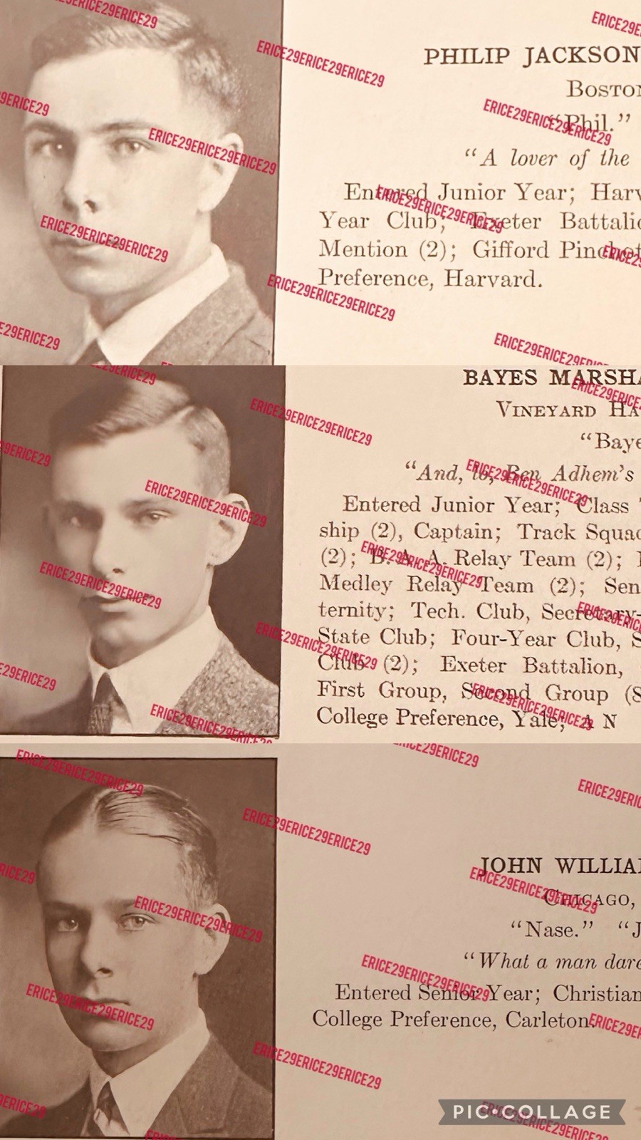 1922 Phillips Exeter Academy Bayes Norton, John Nason, P. J. Darlington Jr.