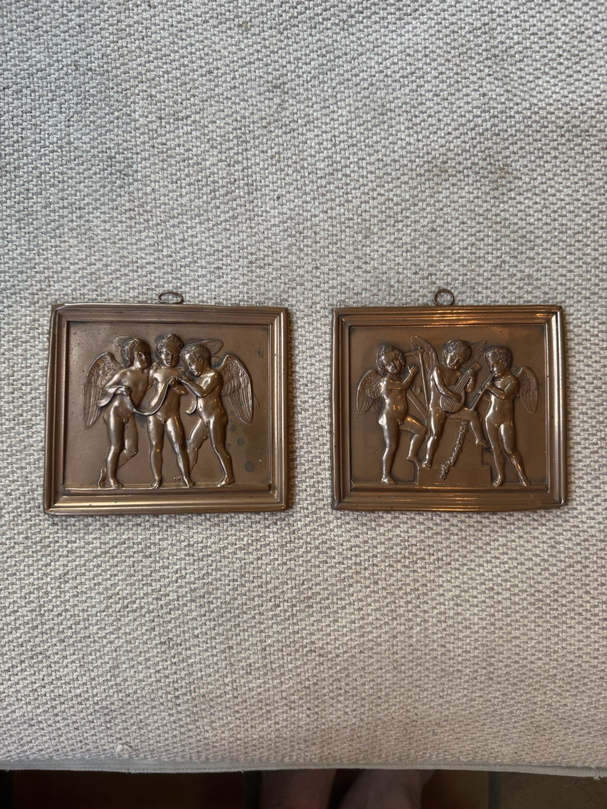 1920’s Pair of Copper Wall Plates of Playing Singing Angels - Bertel Thorvaldsen