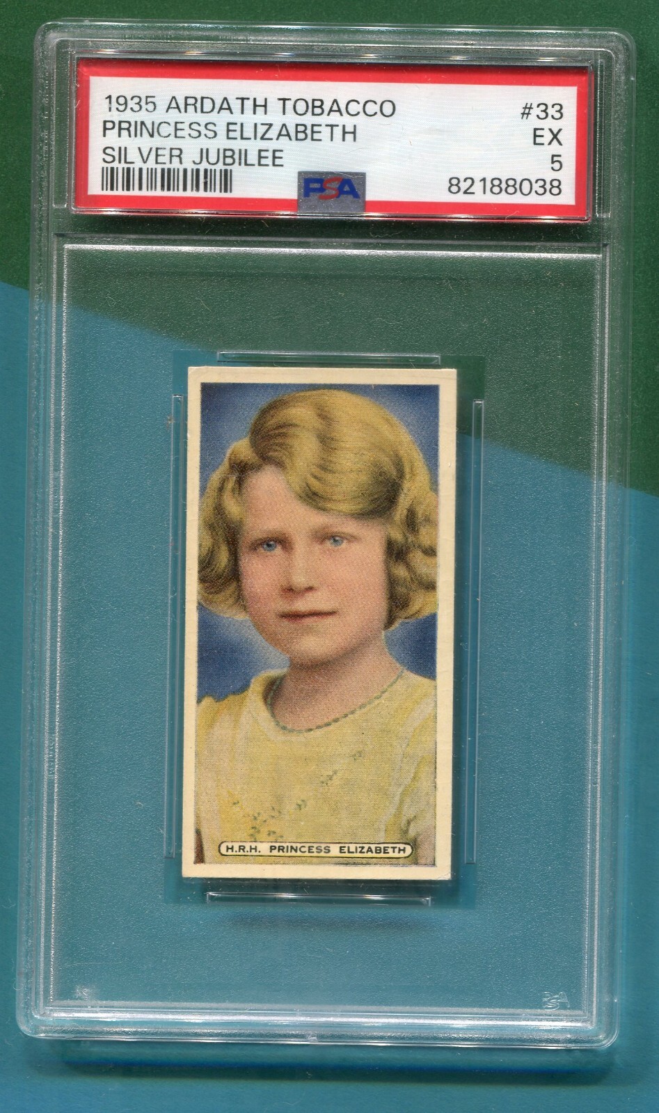 1935 ARDATH CIGARETTES SILVER JUBILEE TOBACCO CARD QUEEN ELIZABETH II #33 PSA 5