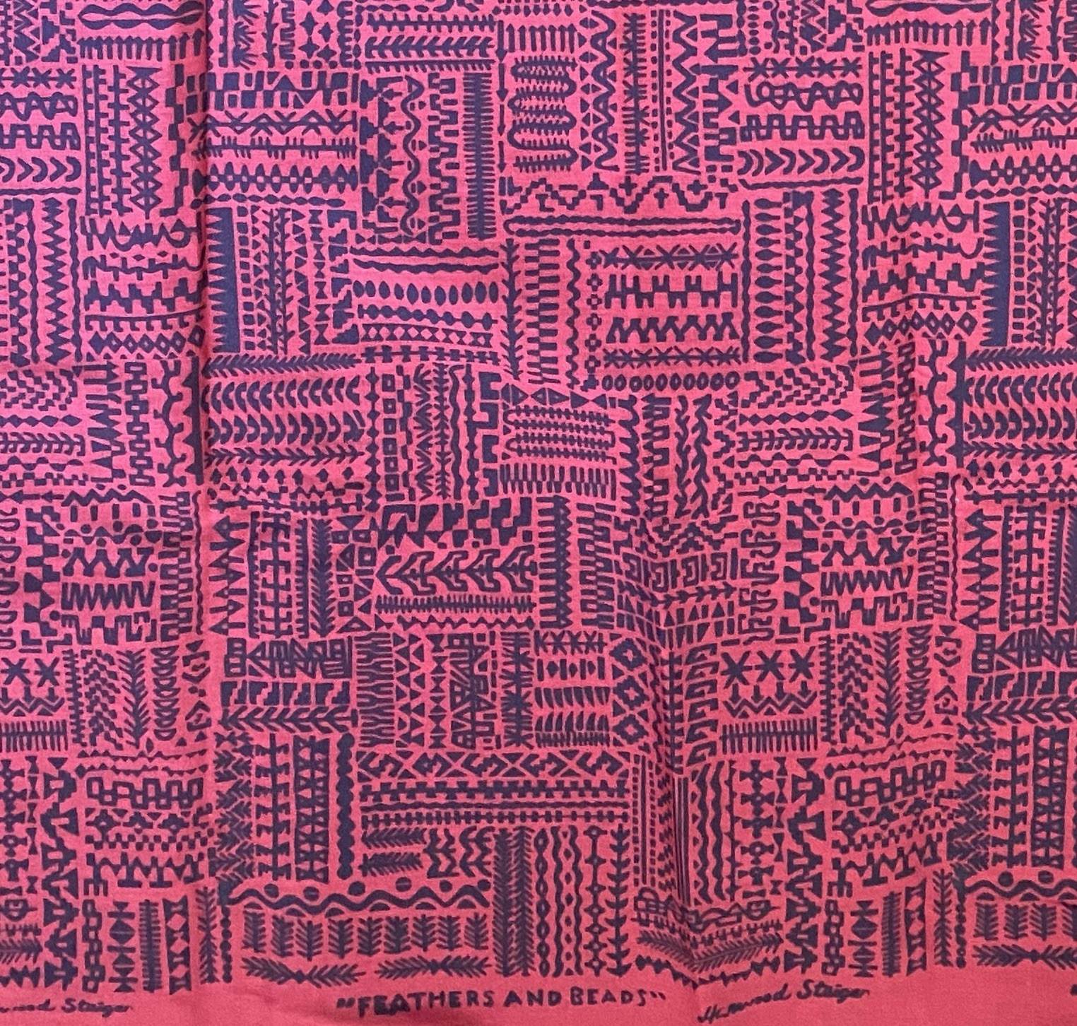 Vintage Harwood Steiger FEATHERS AND BEADS 4 Yrds Abstract Southwest Grid Fabric