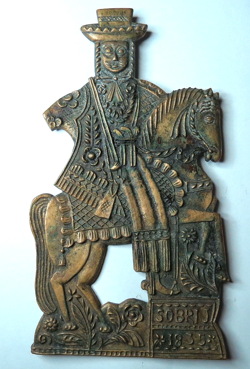 ANTIQUE LARGE RELIGIOUS DECOR PLAQUE WARRIOR HORSE BRONZE SOBRI J 1835 GOTHIC 8