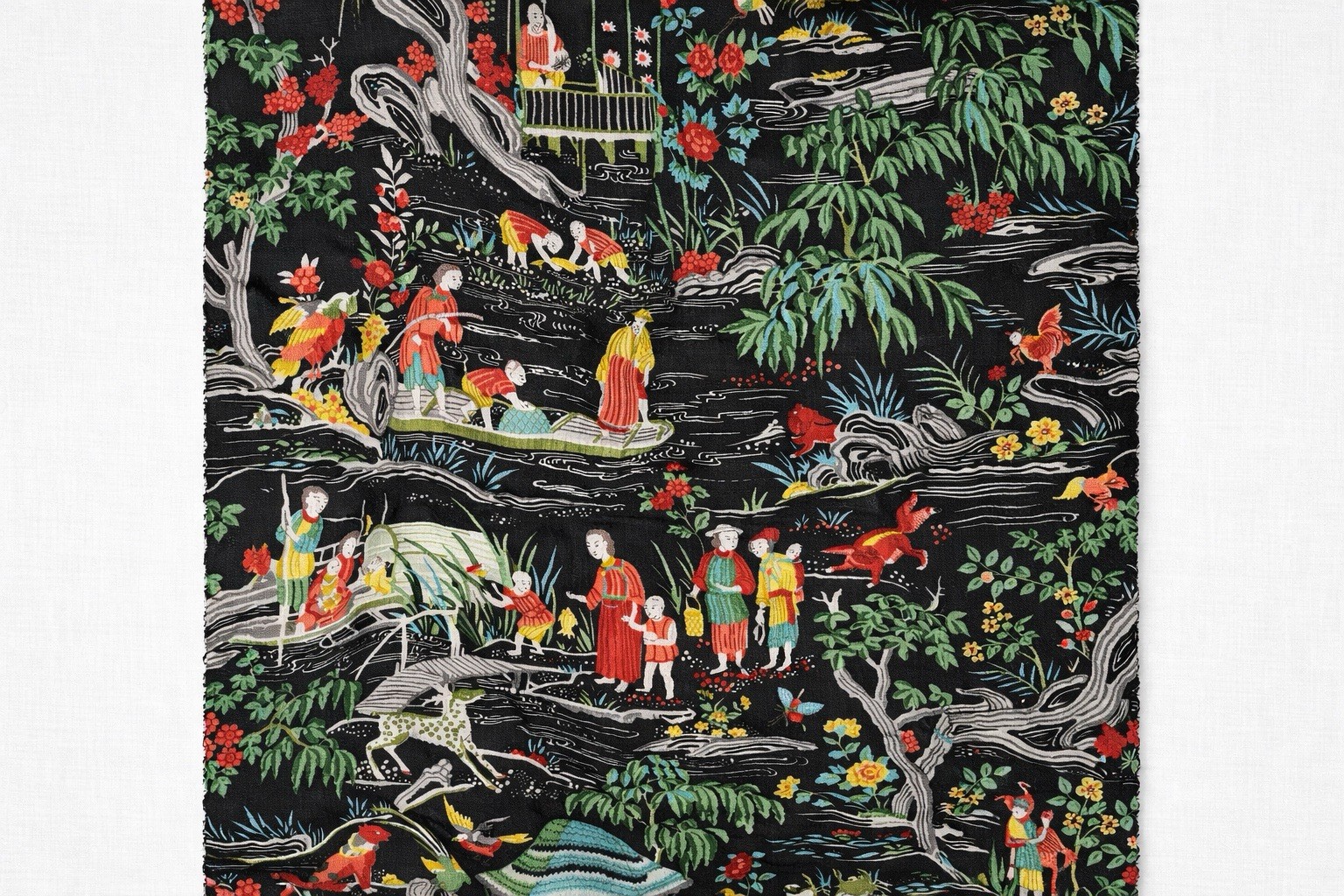 SCHUMACHER Yangtze River Onyx Linen Floral Chinoiserie Fabric 2.5 Yards