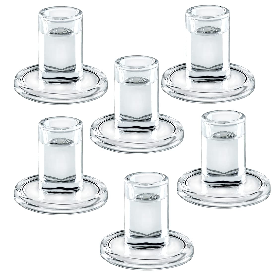 TELOSMA TBCHA906 6-Pack Clear Glass Taper Candle Holders 7/8