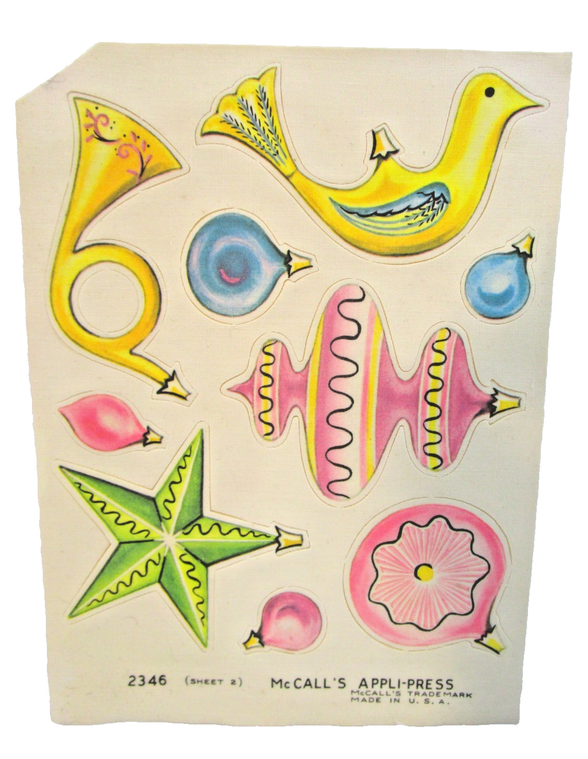 McCall\'s 2346 Appli-Press 1950\'s Christmas Ornaments Motifs Transfers Unused