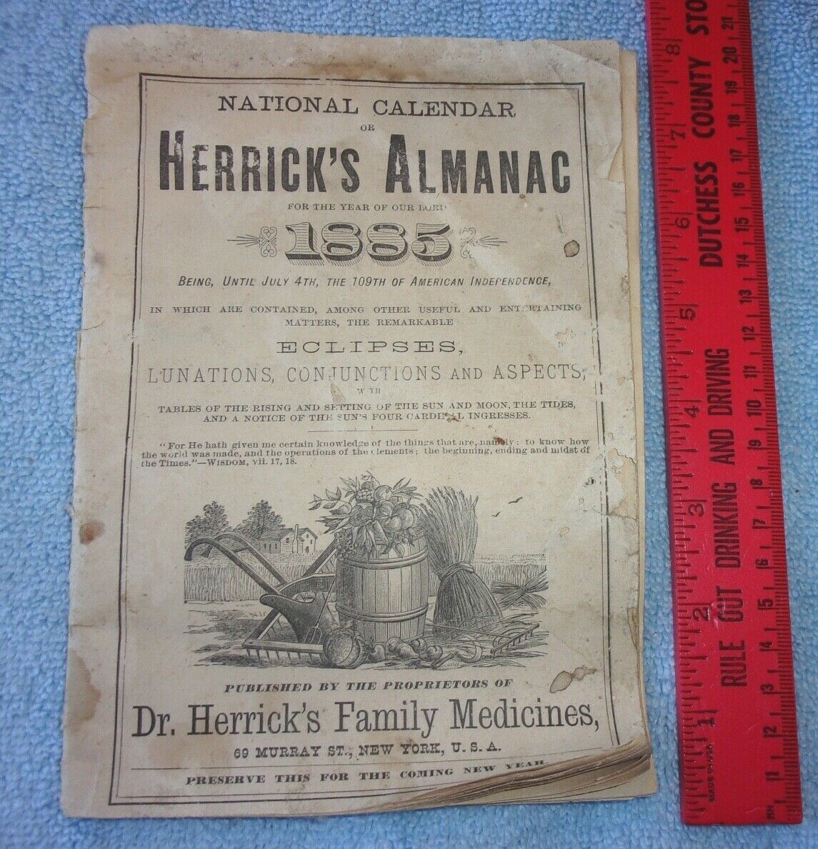 1885 National Calendar Herrick's Almanac for the year of our Lord 1888 Antique 