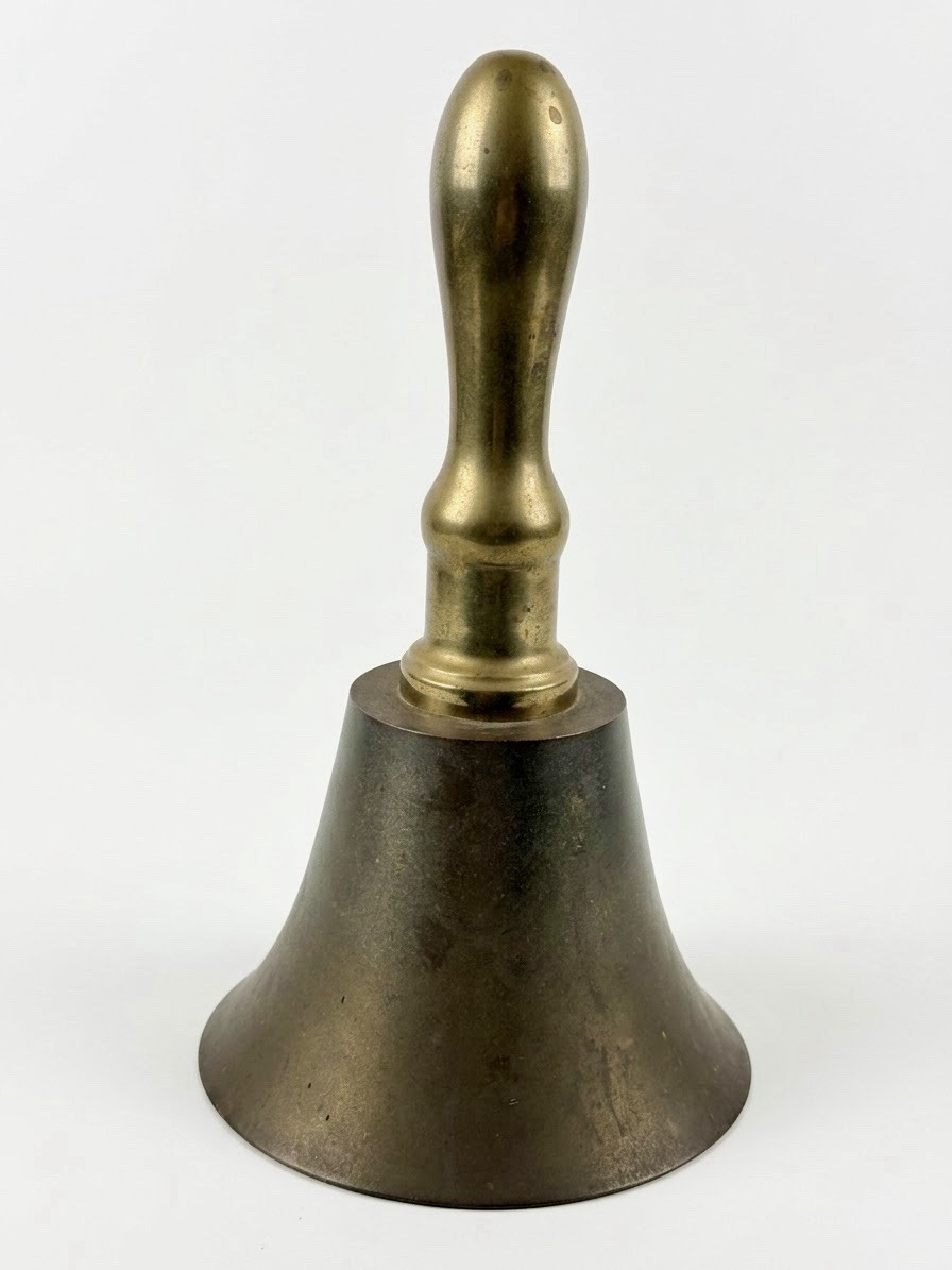 Vintage Heavy Solid Brass Hand Bell Schoolhouse Dinner Teacher Bell 2 Lbs