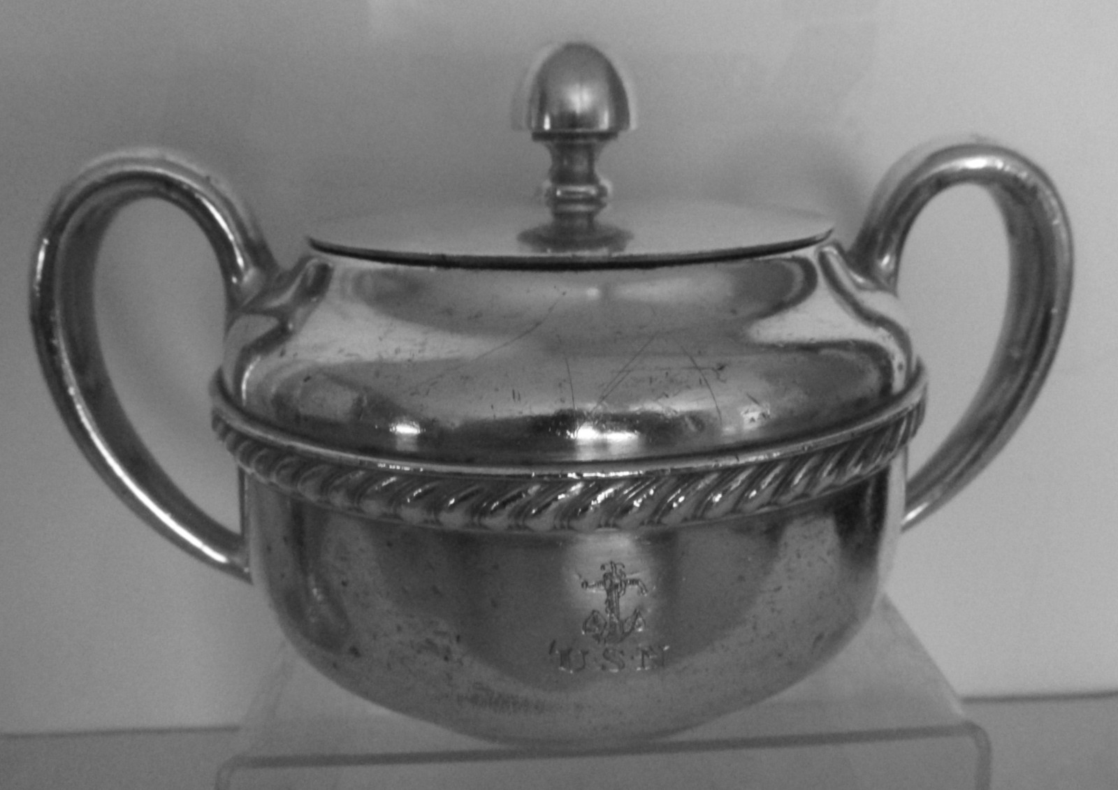 1941 US Navy Officers Wardroom Mess Silverplate Sugar Bowl w Fouled Anchor & USN
