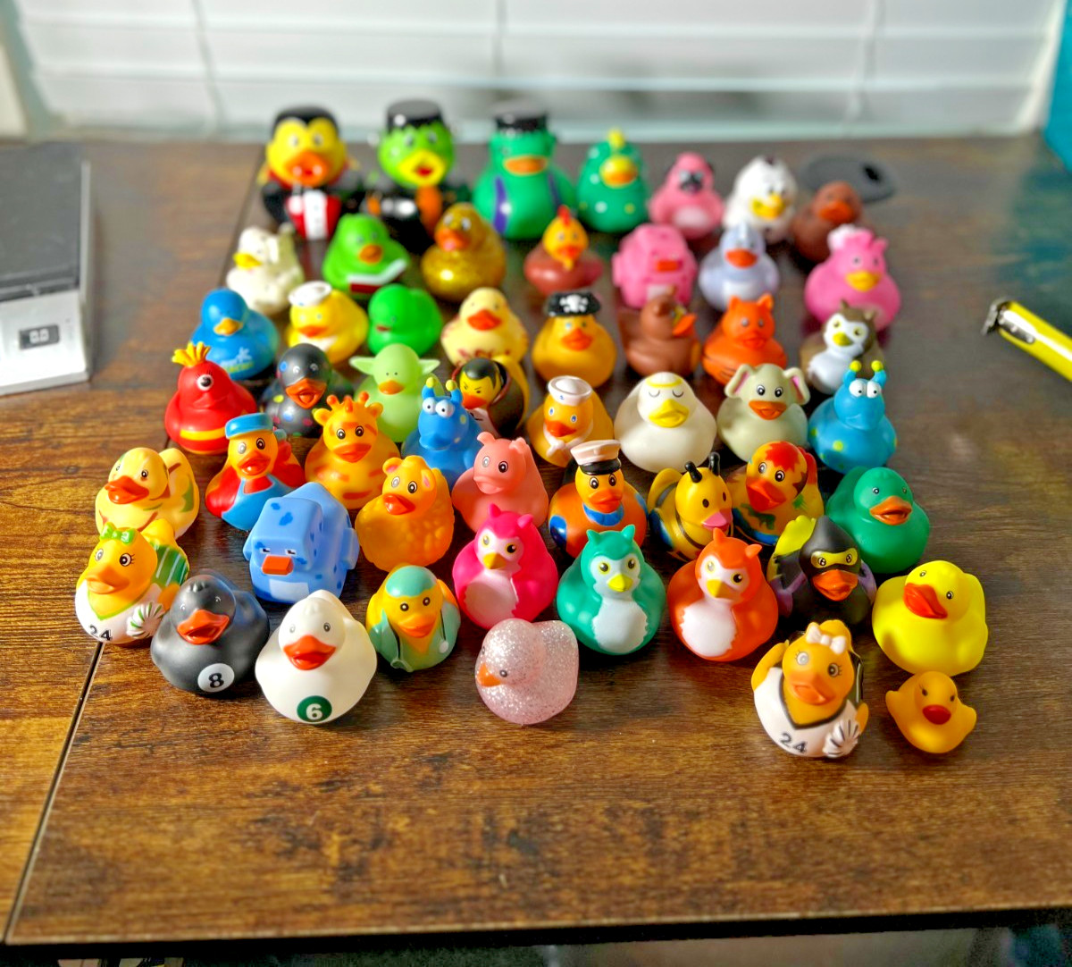Large Lot of Rubber Ducks Jeep Mixed Themes Holiday Animals Characters 52 Pieces
