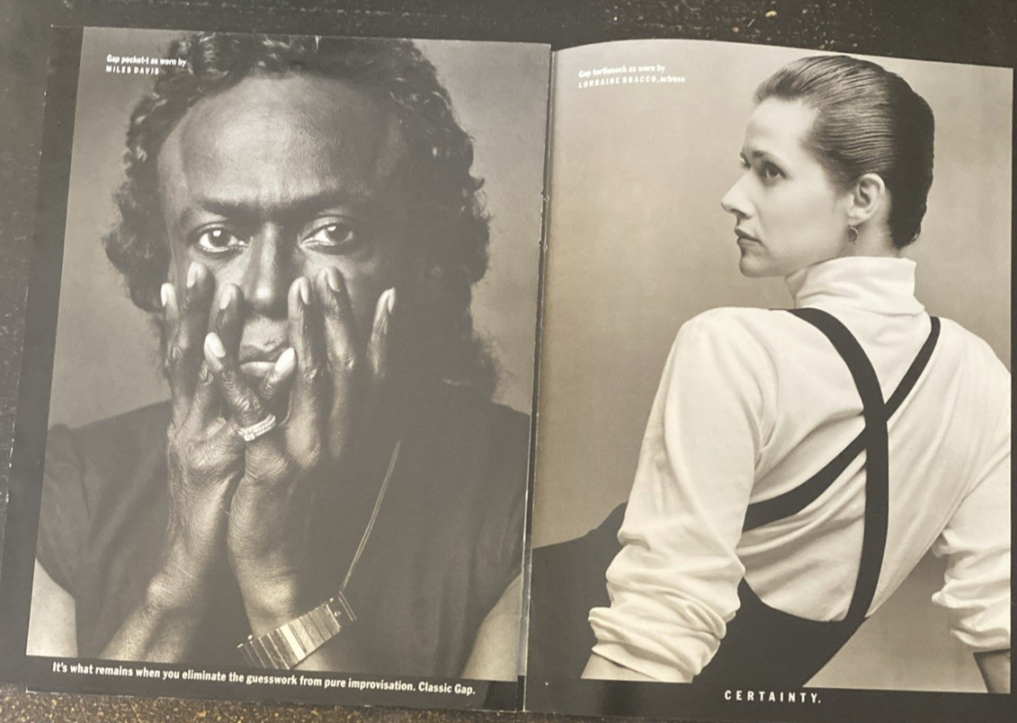 Gap print ad 1989 vintage 80s Broadway & Musical Icons Miles Davis Laura Dern