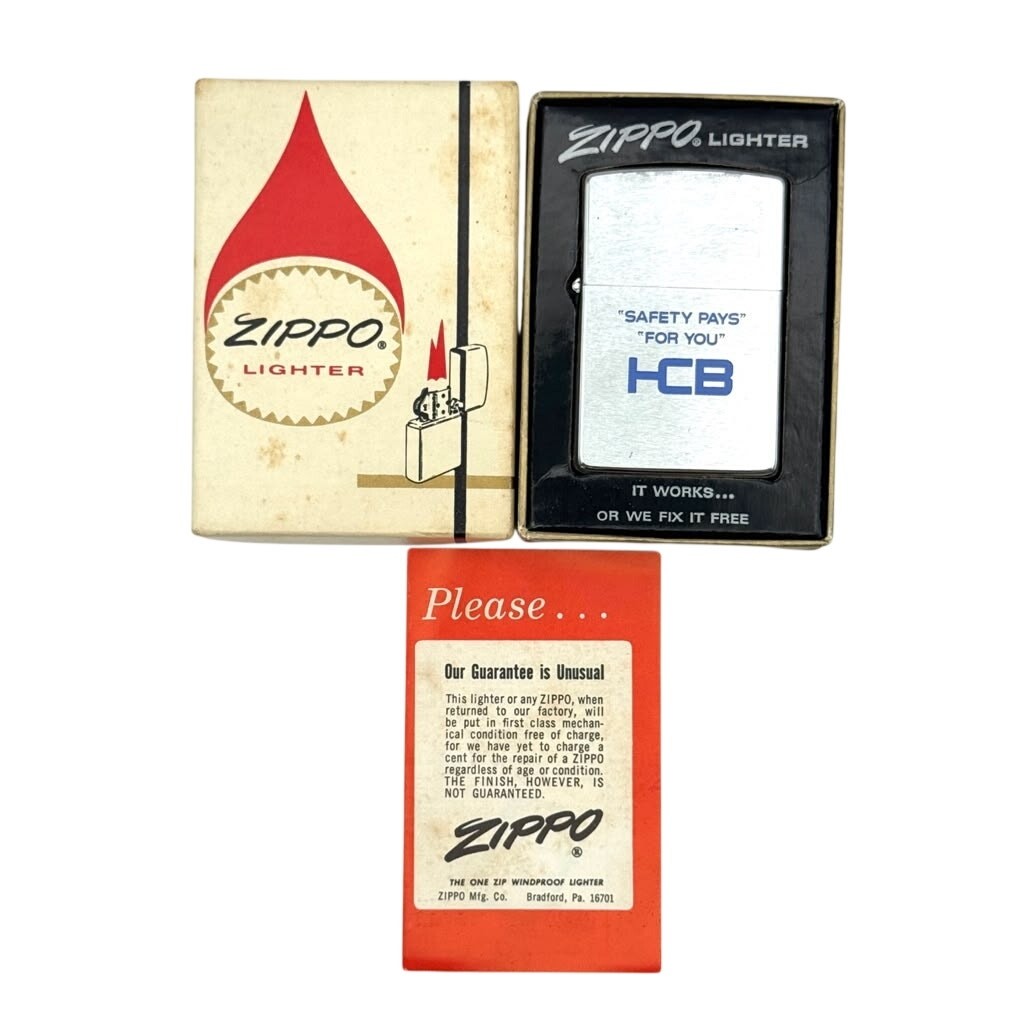 1973 Zippo HCB Safety Pays For You Brushed Chrome Regular Lighter Box Papers 1973 Zippo HCB Safety Pays For You Brushed Chrome Regular Lighter Box Papers