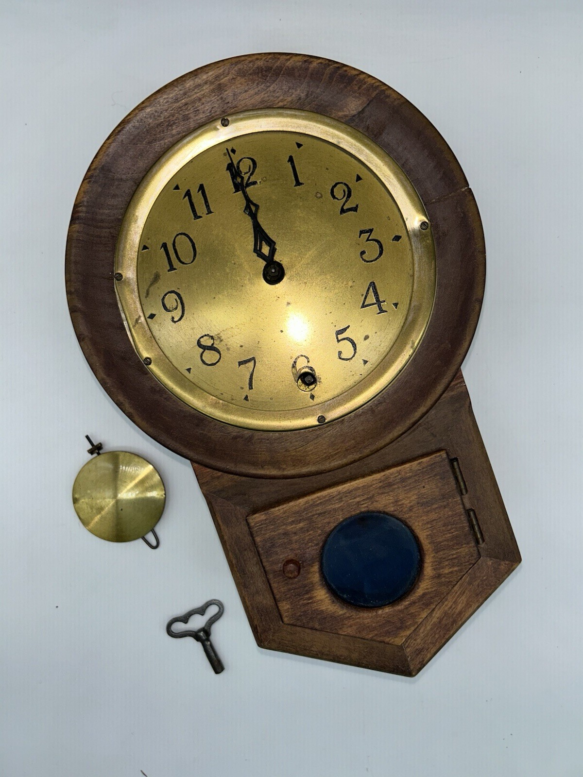 Vintage New Haven 8 Day Wind Miniature Salesman Sample 11”x7 Wall Clock 1A