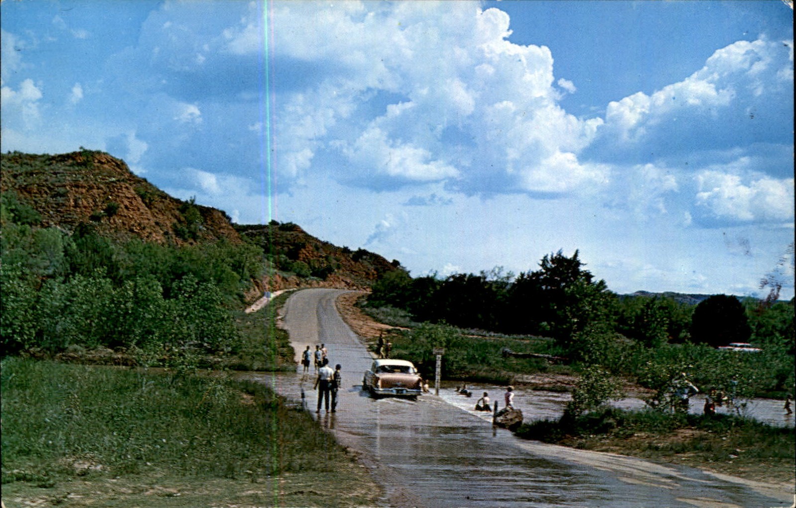 Palo Duro Canyon Texas TX Near Amarillo & Canyon Car in Flood c1950s Postcard