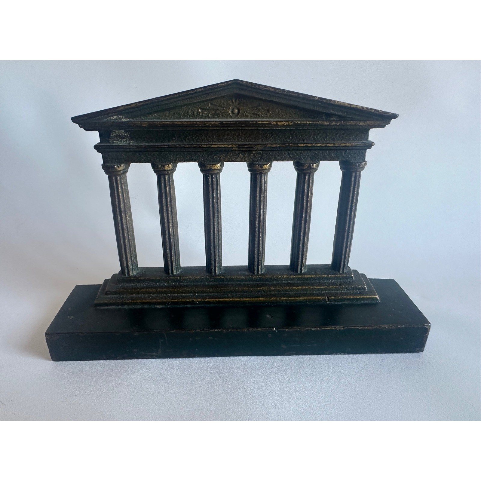 Vintage Cast Metal Greek Temple Parthenon Bookend Sculpture Black Paperweight