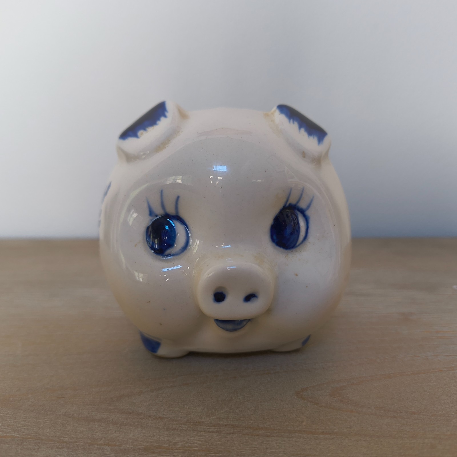 Vintage piggy bank pig blue and white ceramic Kentucky souvenir