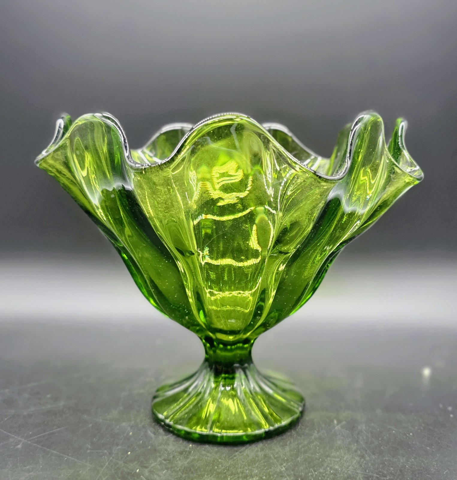 Vintage L. E. Smith Art Glass Swung Pedestal Vase Compote Mid-Century Modern