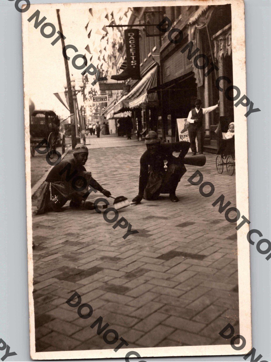 WOW c1915 African American Black Men Street Sweepers? OTTAWA Kansas KS RPPC