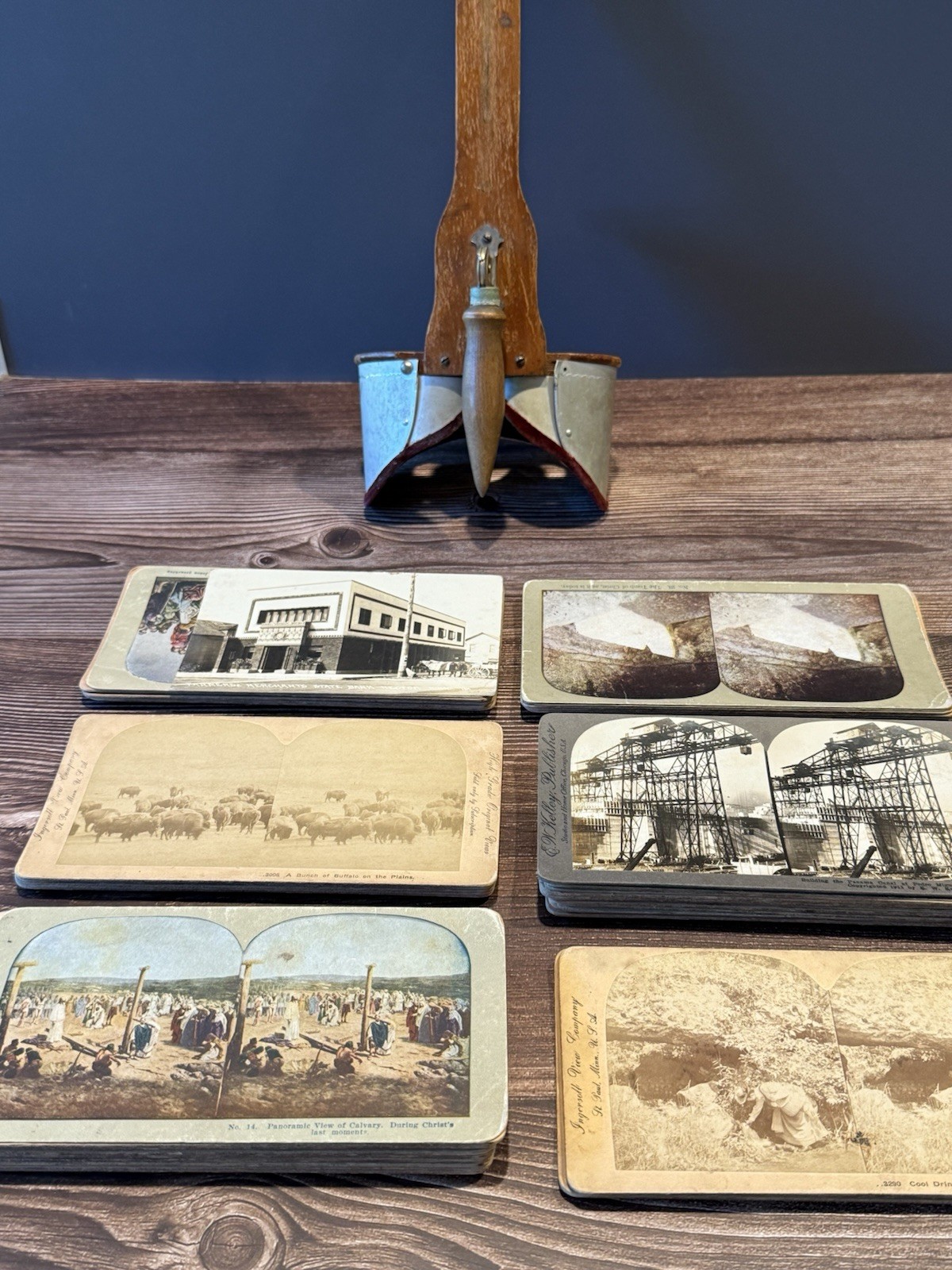 Antique Stereoscope Viewer |30+ Stereoview Cards| GE Exposure Meter w/Case