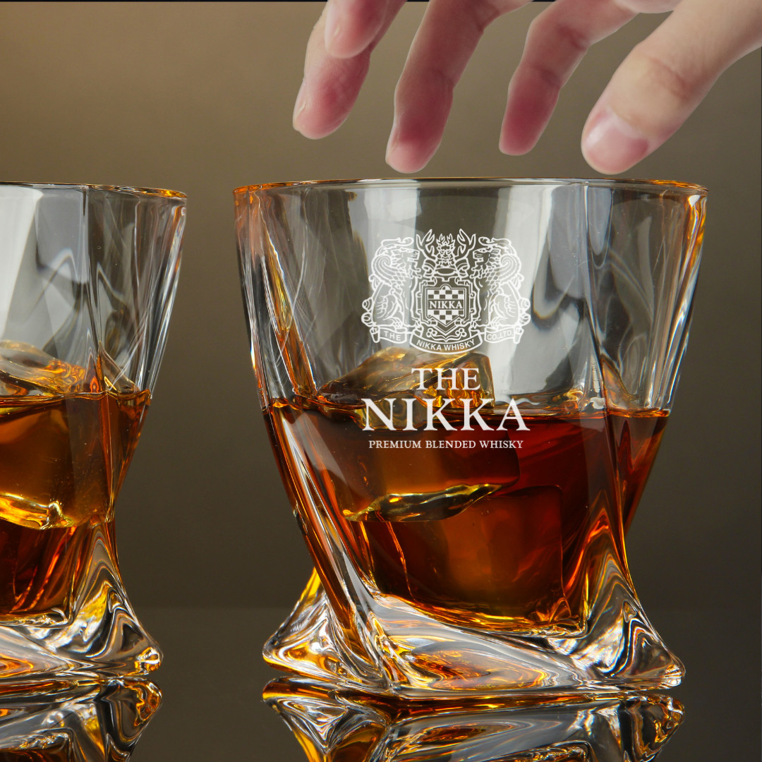 Custom Engraved Nikka Whiskey Glass – 10 oz Twisted Rocks Glass