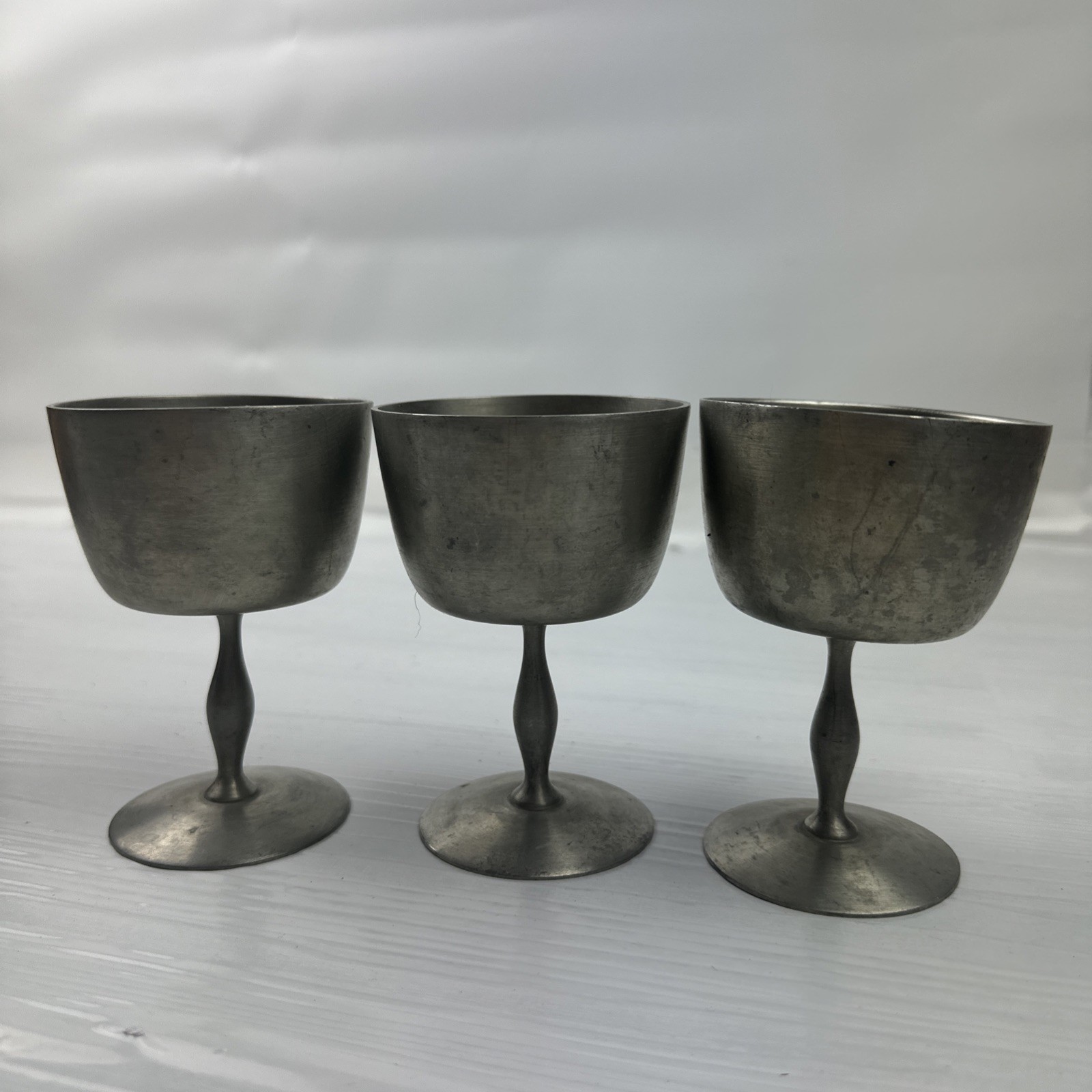 Set of 3 Vintage Pewtersmiths Studio Ltd Pewter Goblets Canadian Handcrafted