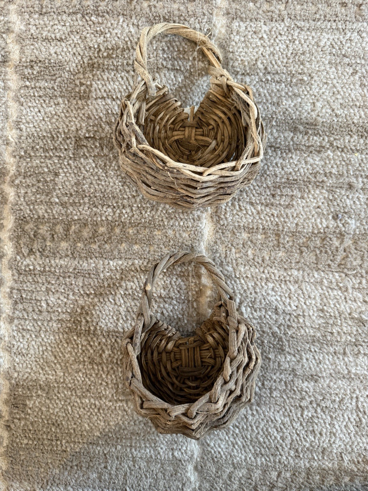 Vintage Mini Woven Hanging Baskets Set of 2 Rustic Primitive Farmhouse Decor