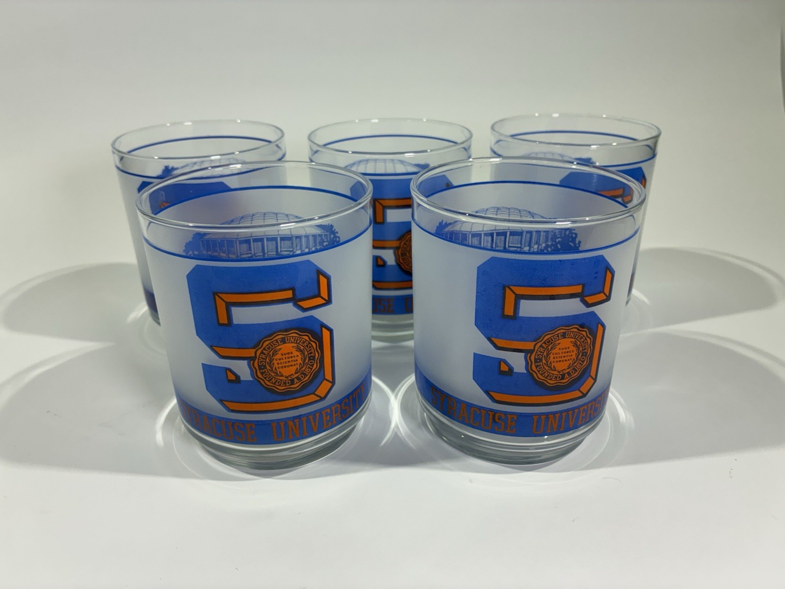 Vintage Syracuse University Carrier Dome Mobil Frosted Glasses Set of 5 Vintage Syracuse University Carrier Dome Mobil Frosted Glasses Set of 5
