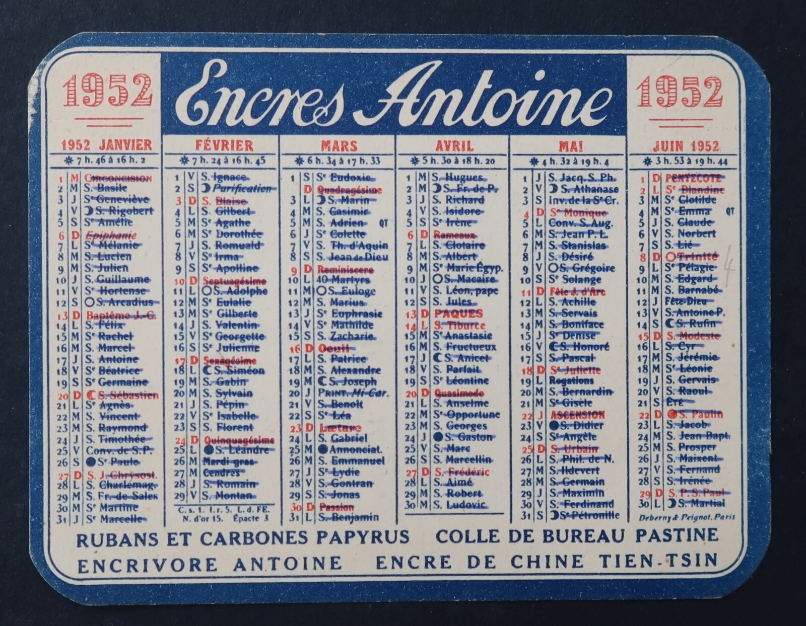 1952 Chinese Ink Pocket Calendar ANTOINE STYLEX Calendar Almanac 3