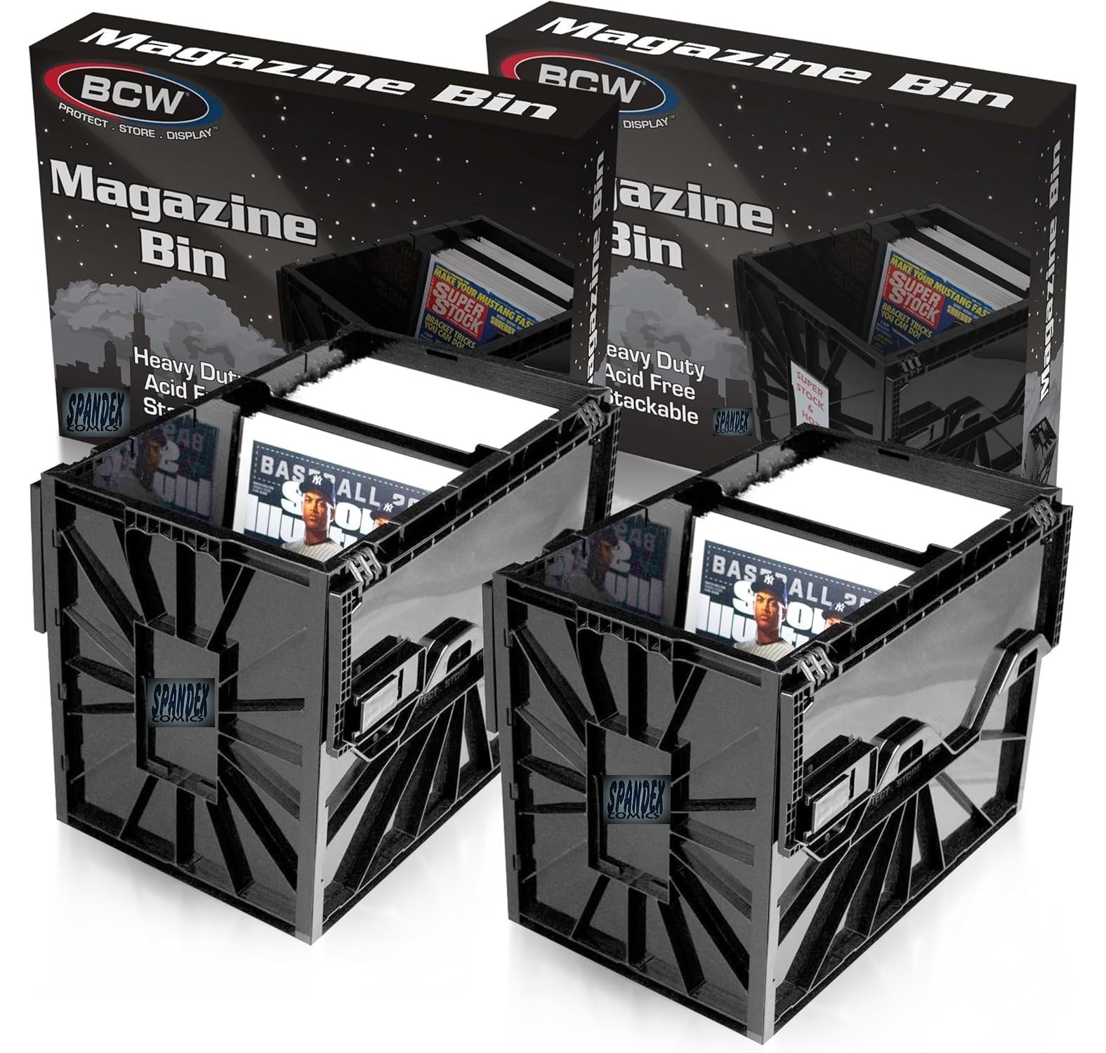 2 BCW Plastic Black Magazine Document Storage Bin Heavy Duty Acid Free Stackable