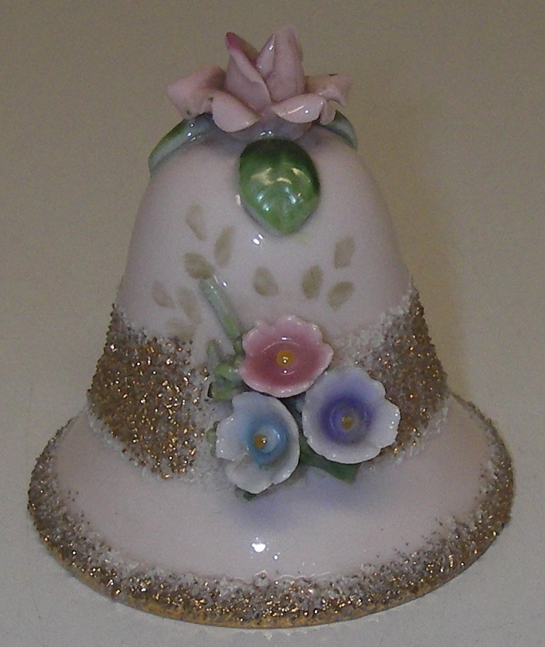BELL Lefton China Porcelain Applied Floral Hand Painted Gold Trim 3\