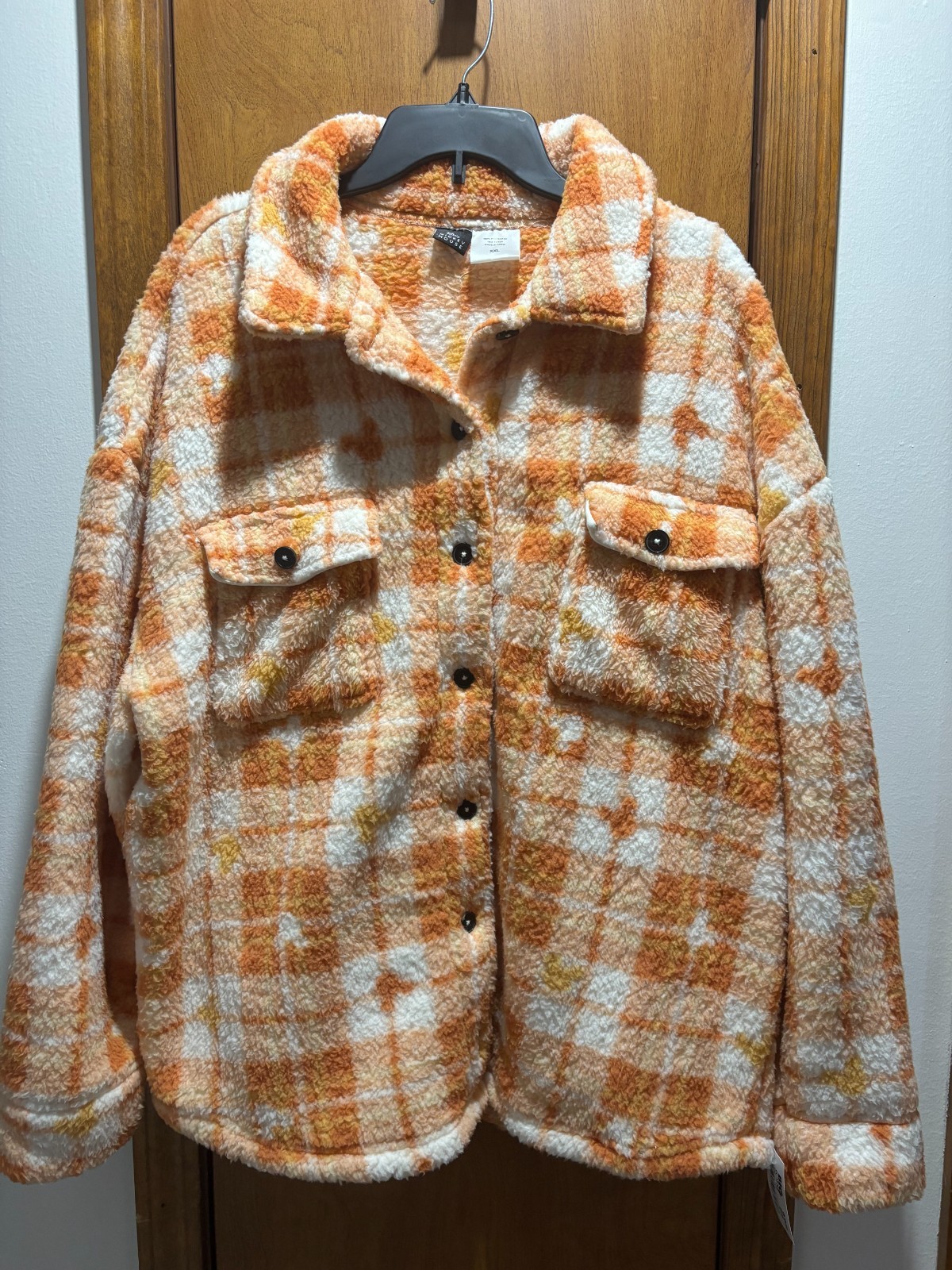 Mickey Mouse Disney Orange Fluffy Fleece Fall Button Up Shacket Wms SZ  XXL