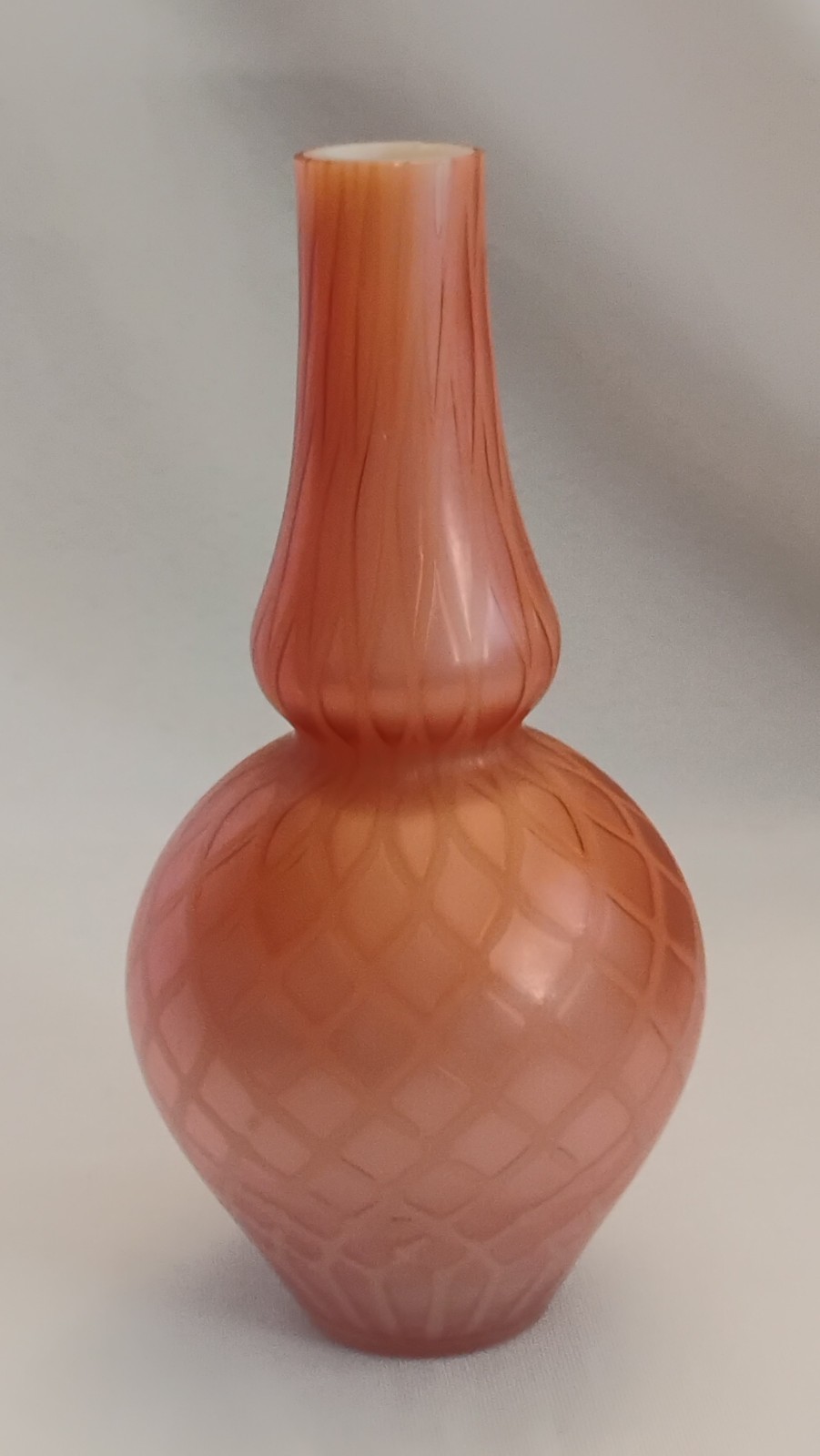 Victorian Mt. Washington 6 Inch Pink Satin Diamond Pattern Cased Glass Vase
