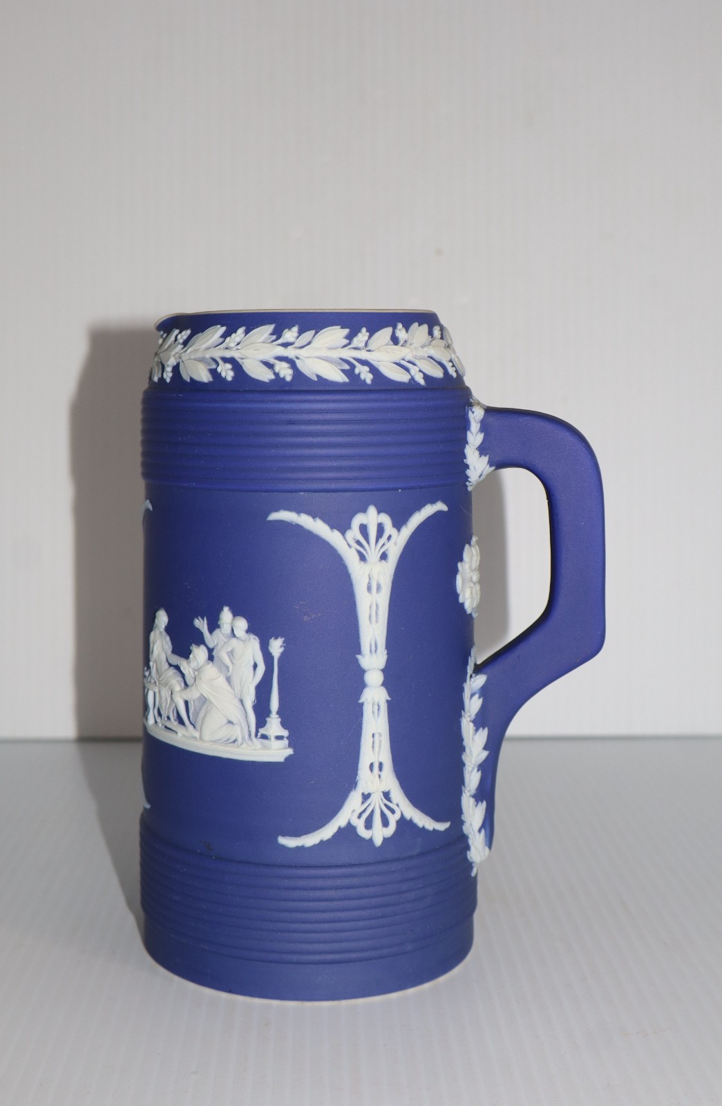 OLD WEDGWOOD DARK BLUE JASPERWARE PITCHER JUG 7 1/4\ OLD WEDGWOOD DARK BLUE JASPERWARE PITCHER JUG 7 1/4\