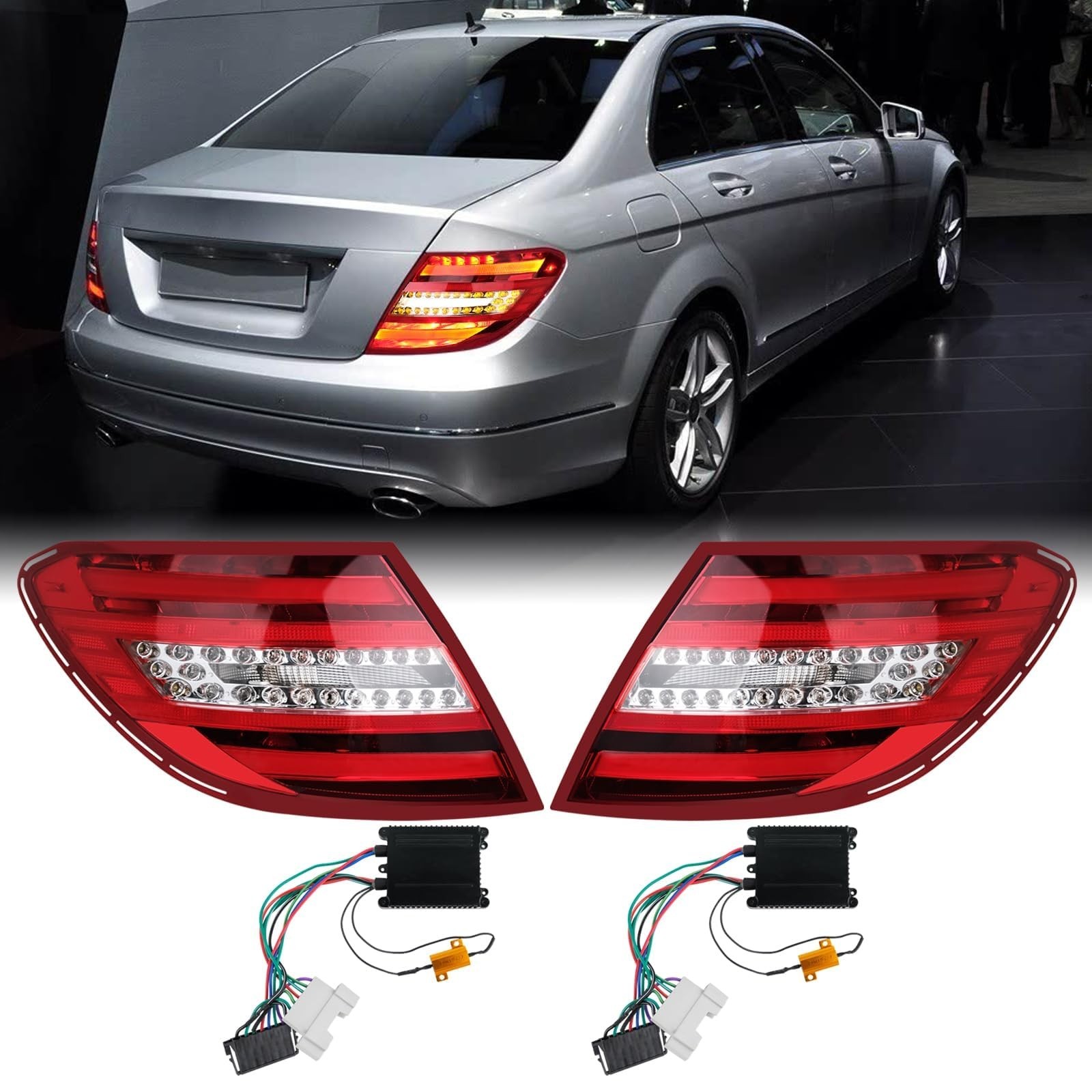 W204 Pair LED Tail Lights Compatible with Mercedes Benz C300 C350 C63 AMG 200...