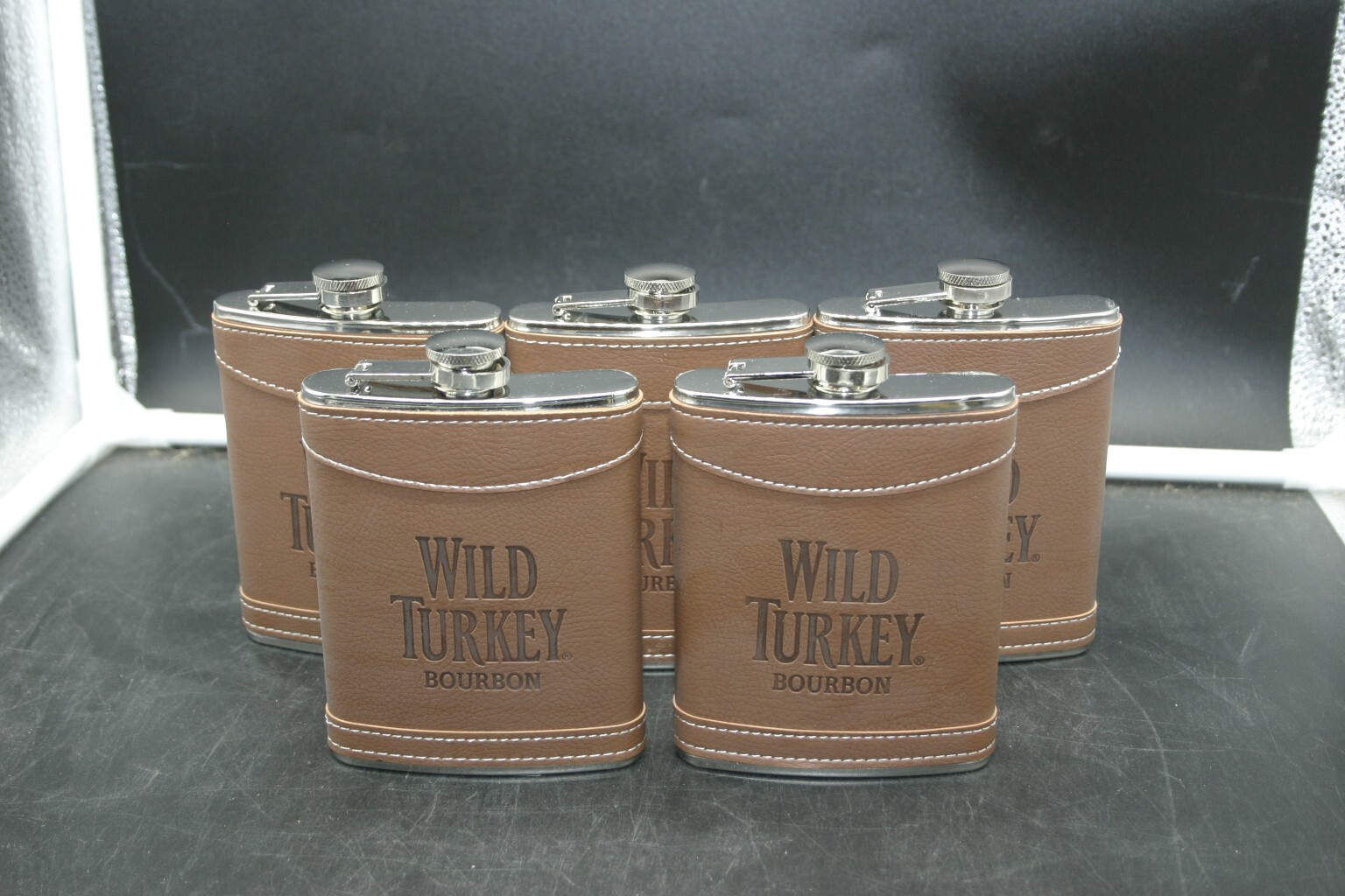 Lot of 5 Wild Turkey Bourbon Stainless Steel Hip Flask Collector Advertising 8oz