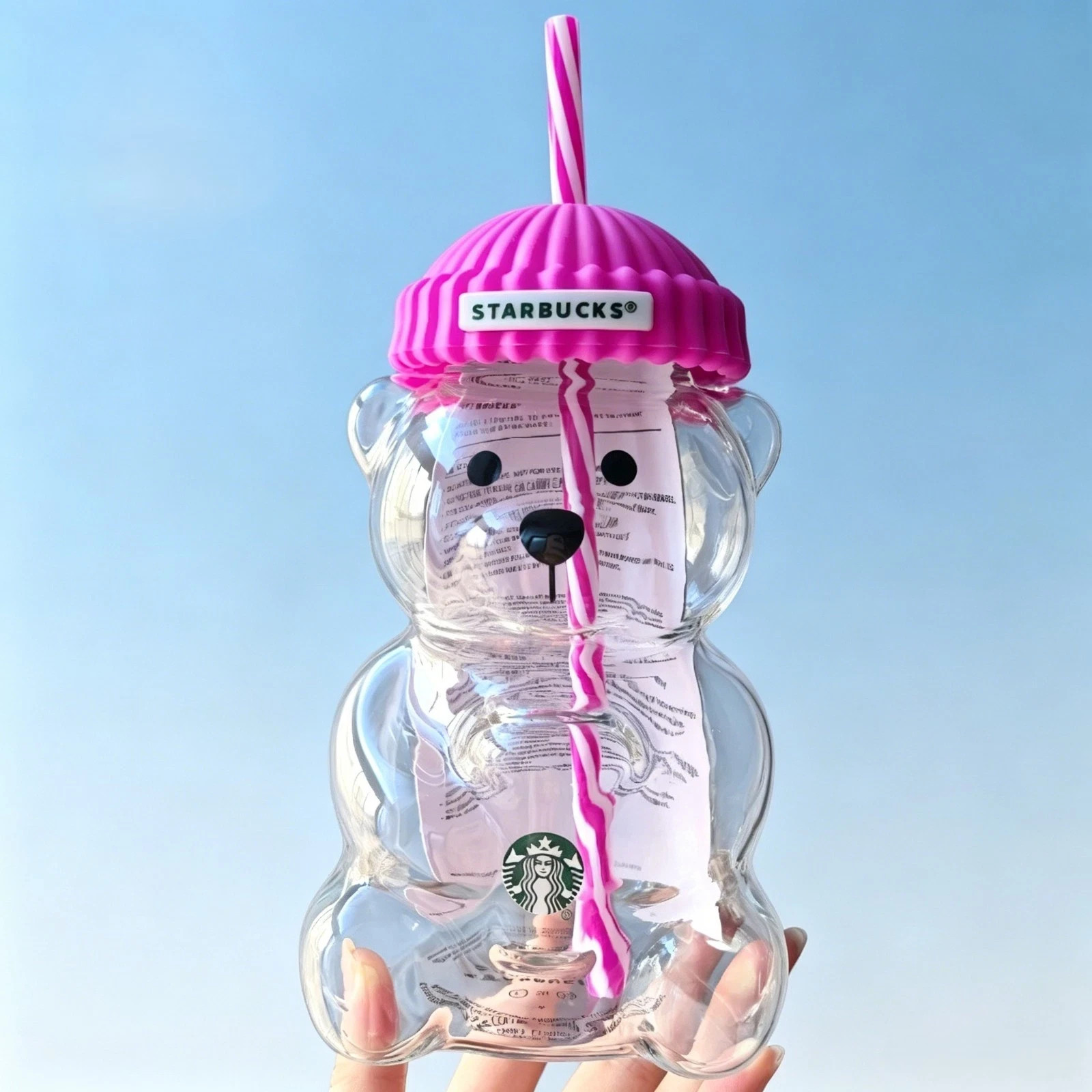 Starbucks Bearista Pink Bear Glass Tumbler Cold Cup with Straw 20oz 591ml Starbucks Bearista Pink Bear Glass Tumbler Cold Cup with Straw 20oz 591ml