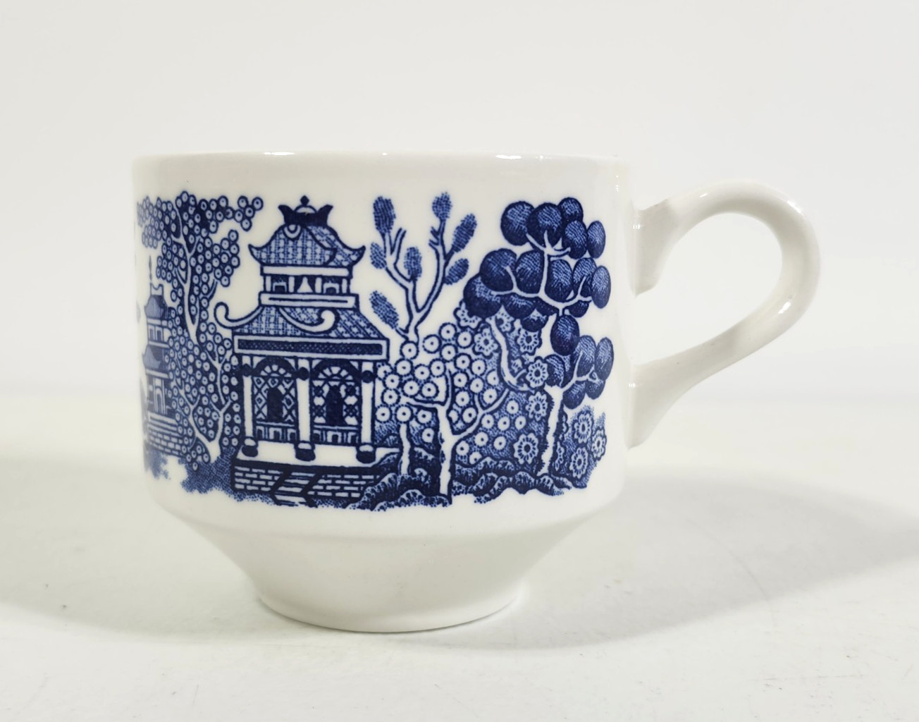 White with Blue Willow Pattern Tea Cup Made in England Vintage Coffee