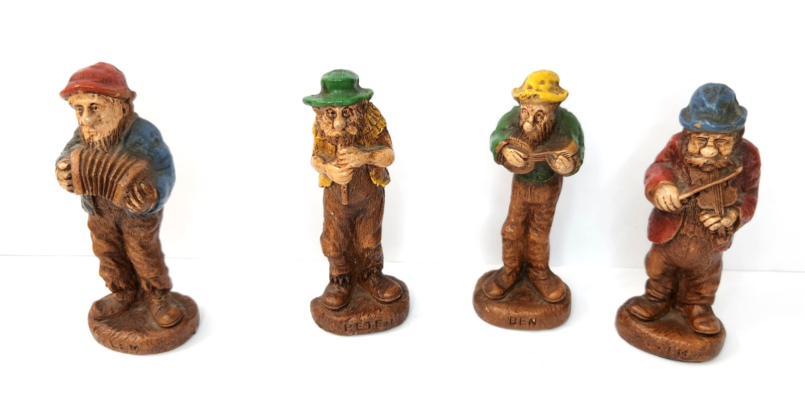 VTG Wooden Musicians Hillbilly Band Figurines Clem, Lem, Pete & Ben Collectible