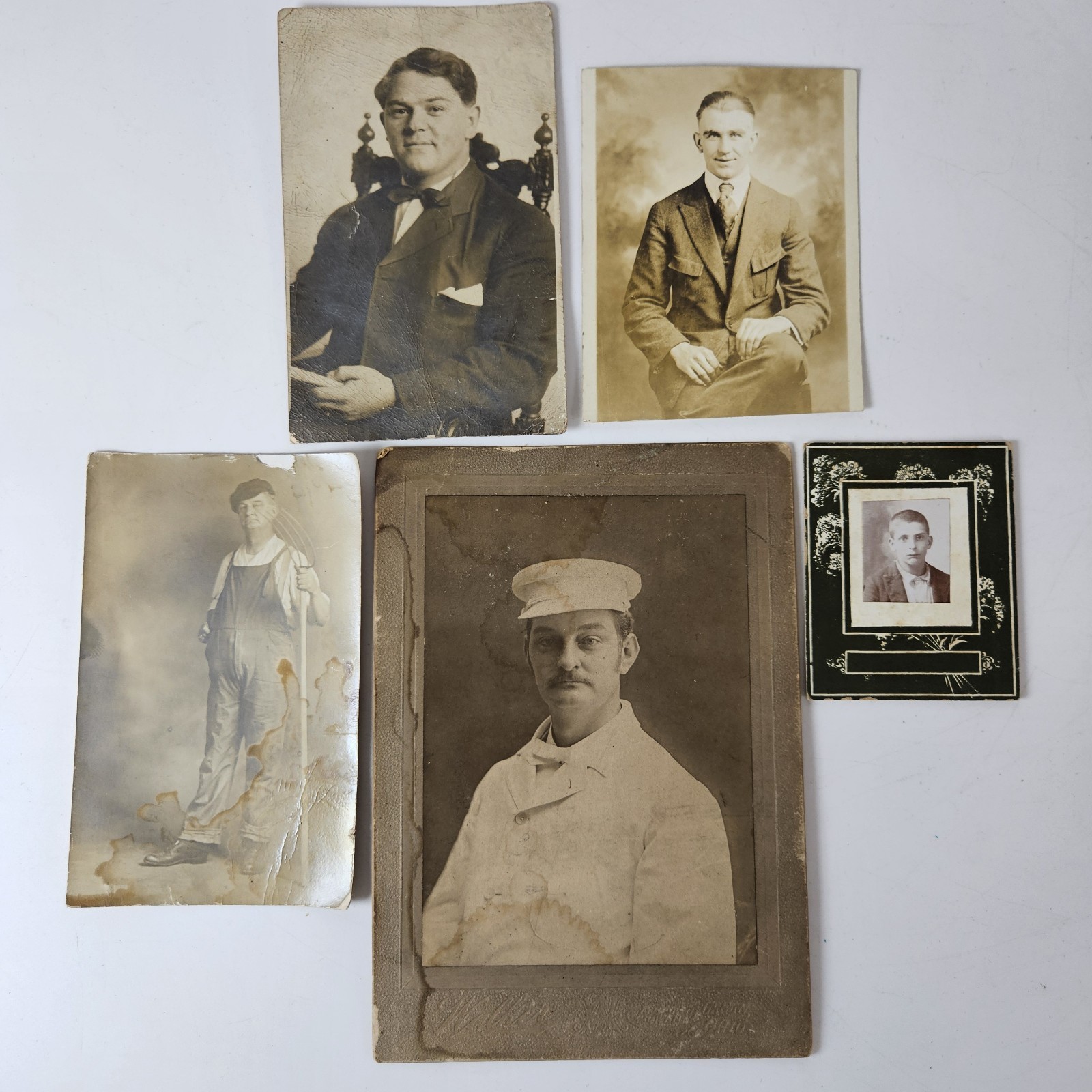 Lot Of 5 Antique Portraits Gentlemen 1900s Men Real Photo Postcard