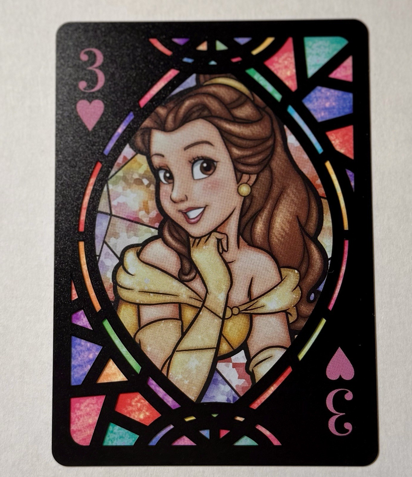 Tenyo Disney Stained Glass Card 3 of Hearts - Belle - BEAUTY & The Beast