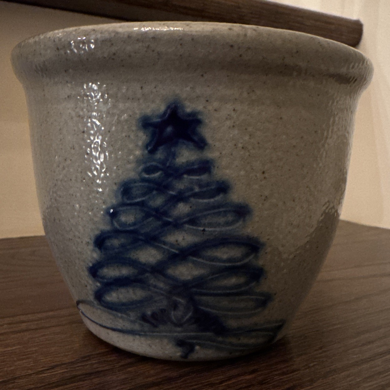 1995 Eldreth Pottery Christmas Tree 4x5” Crock Salt Glaze Signed