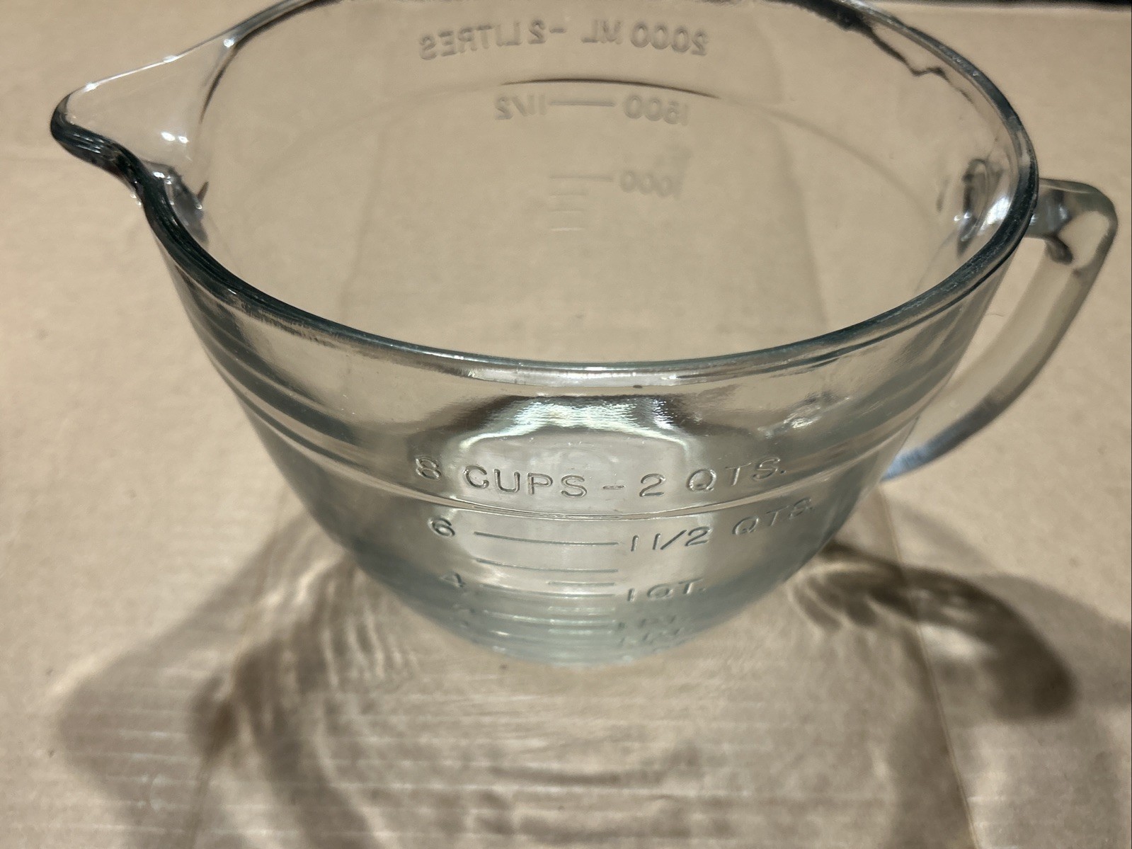 Vtg Anchor Hocking 2 Qt 8 Cup Embossed Glass Measuring Cup Mixing Bowl