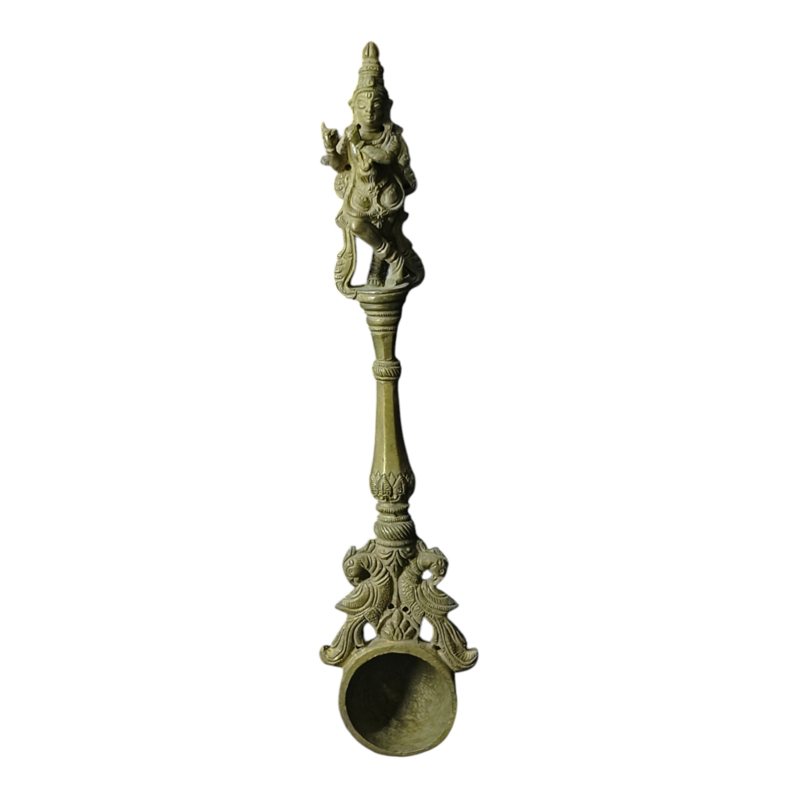 Old Antique Vintage Handcrafted Brass Lord Krishna Figure Spoon Collectible