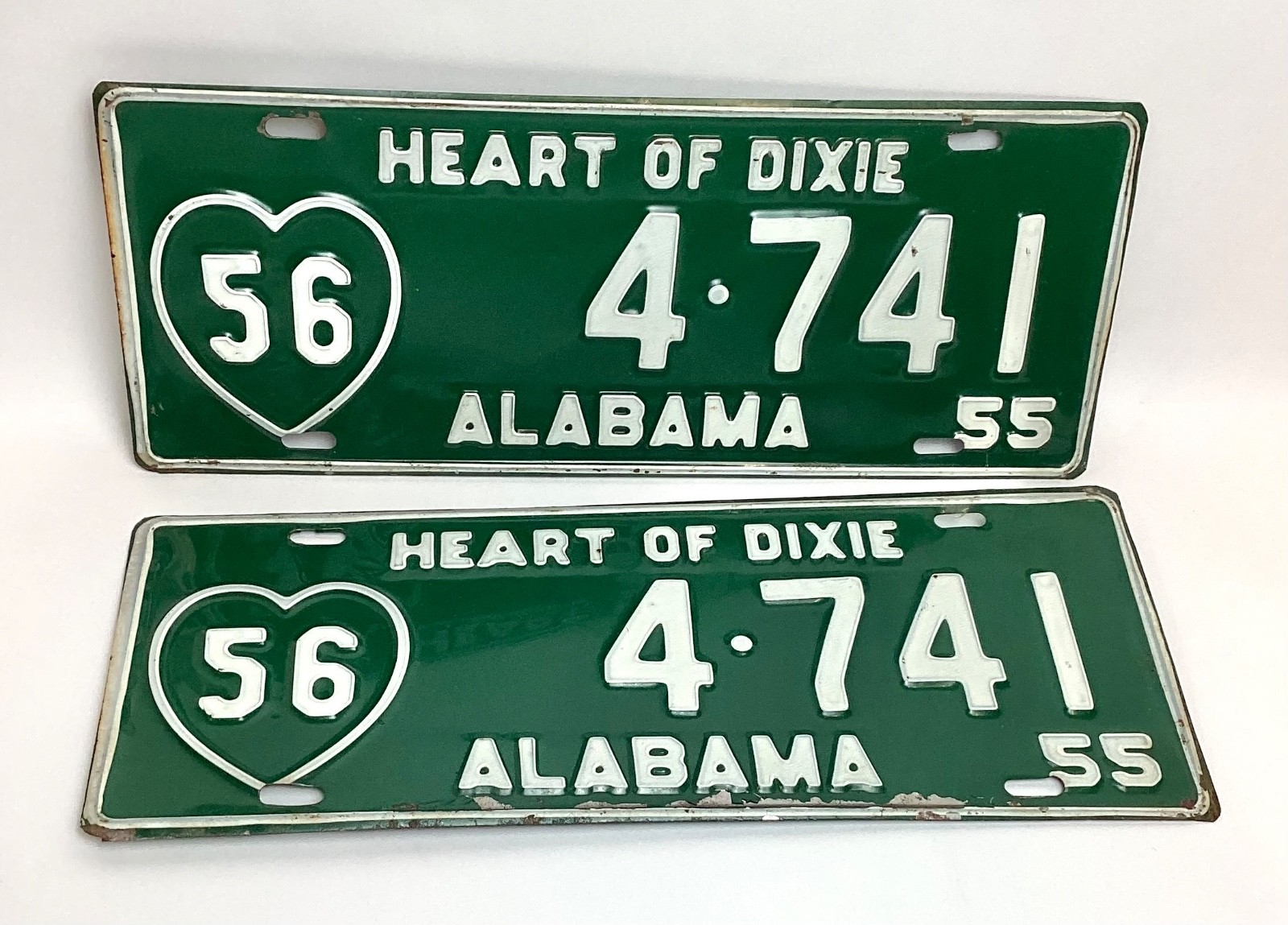 Lot of 2 Vintage 1955 Randolph County, Alabama Heart of Dixie License Plate 4741