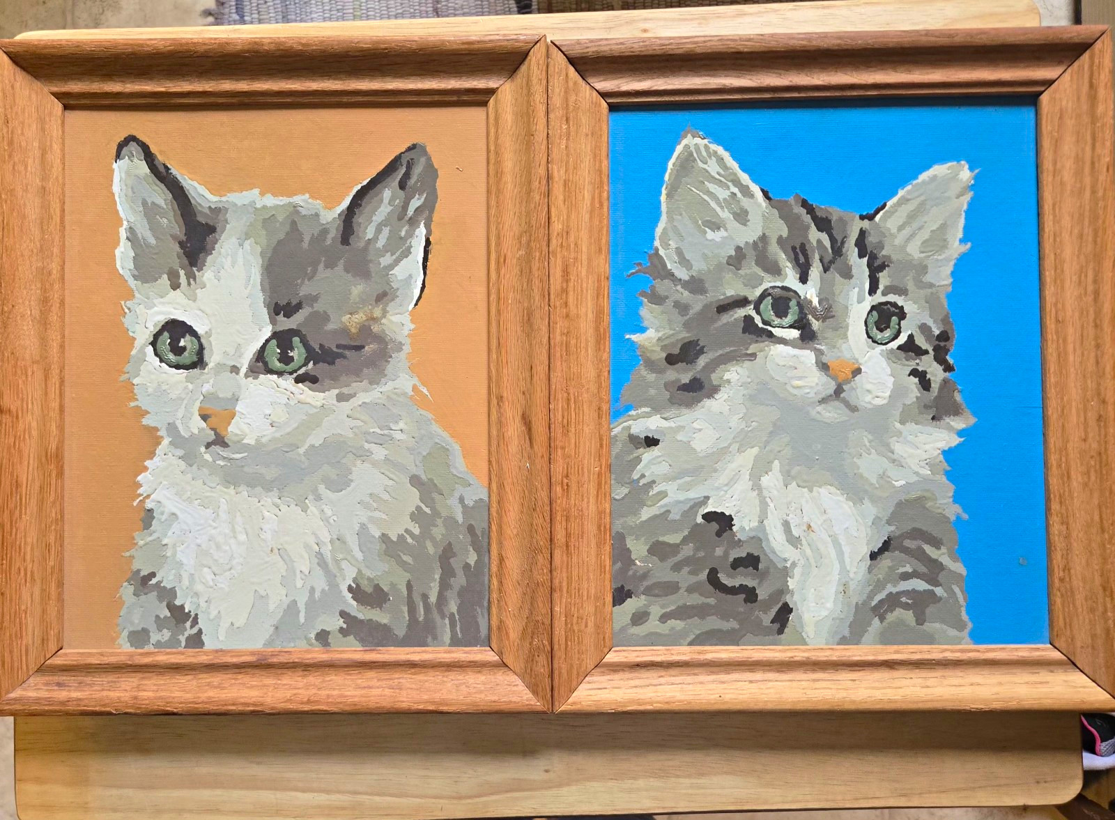 Vintage 1960\'s Mid-Century Paint By Number Framed Cat Portraits 