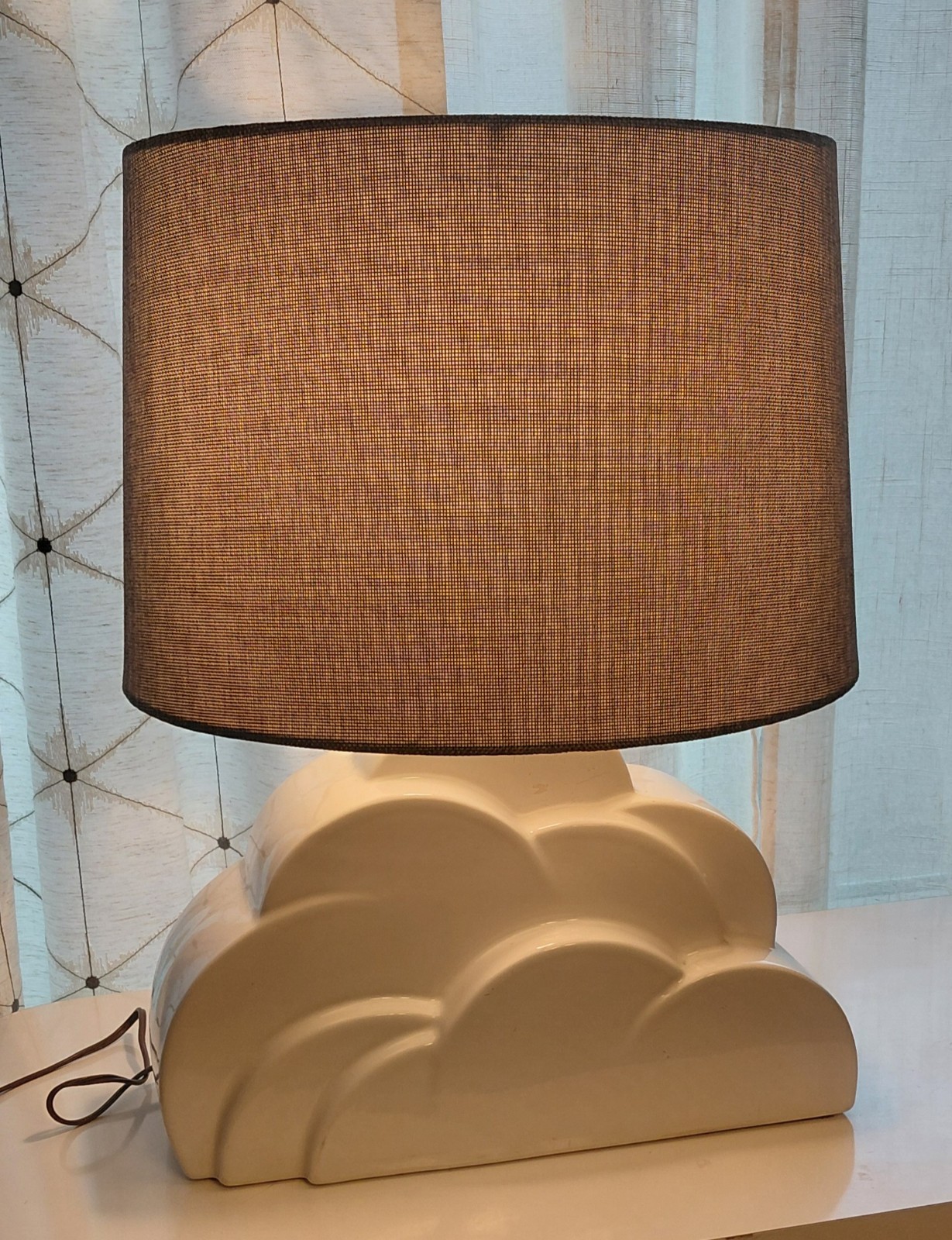 Vtg MCM 80\'s Postmodern Memphis  Ceramic White Cloud Table Lamp Art Deco Revival