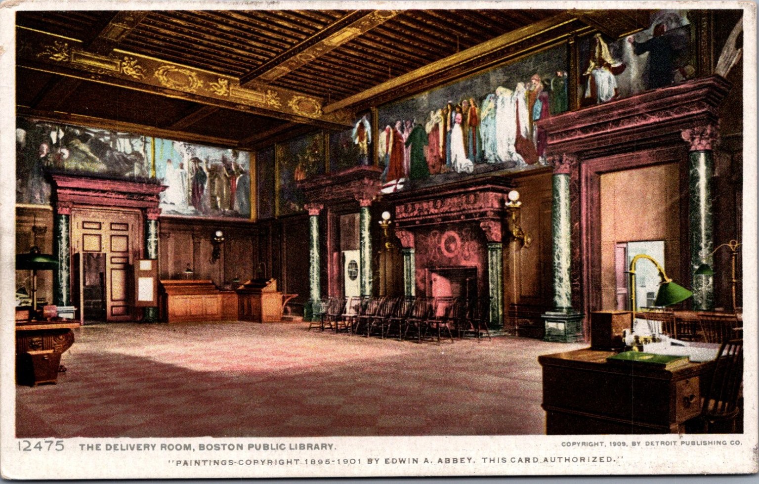 Boston Public Library Delivery Room, Edwin Abbey Murals PHOSTINT Postcard 1909