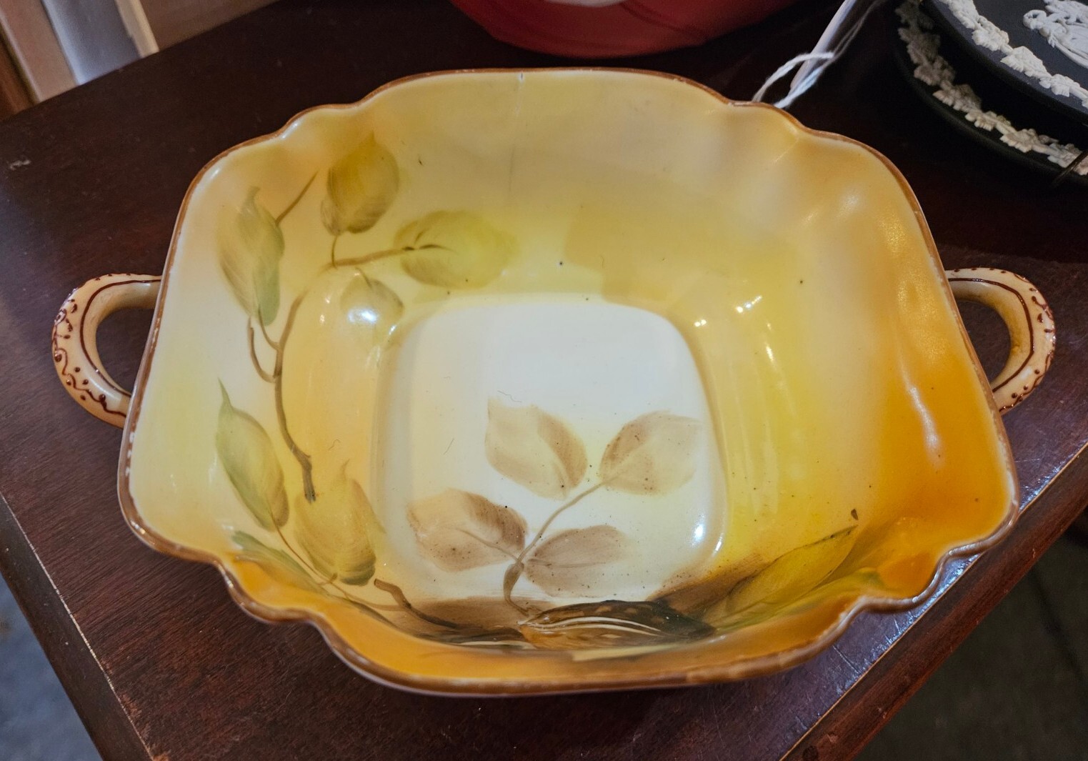 NIPPON DOUBLE HANDLED HAND PAINTED NUT CANDY DISH VINTAGE