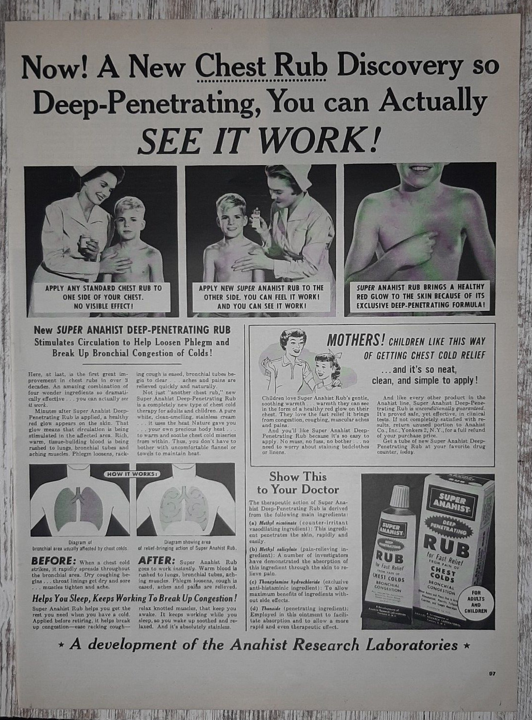 1955 Super Anahist Vintage Print Ad Chest Rub Colds Bronchial Congestion Mother