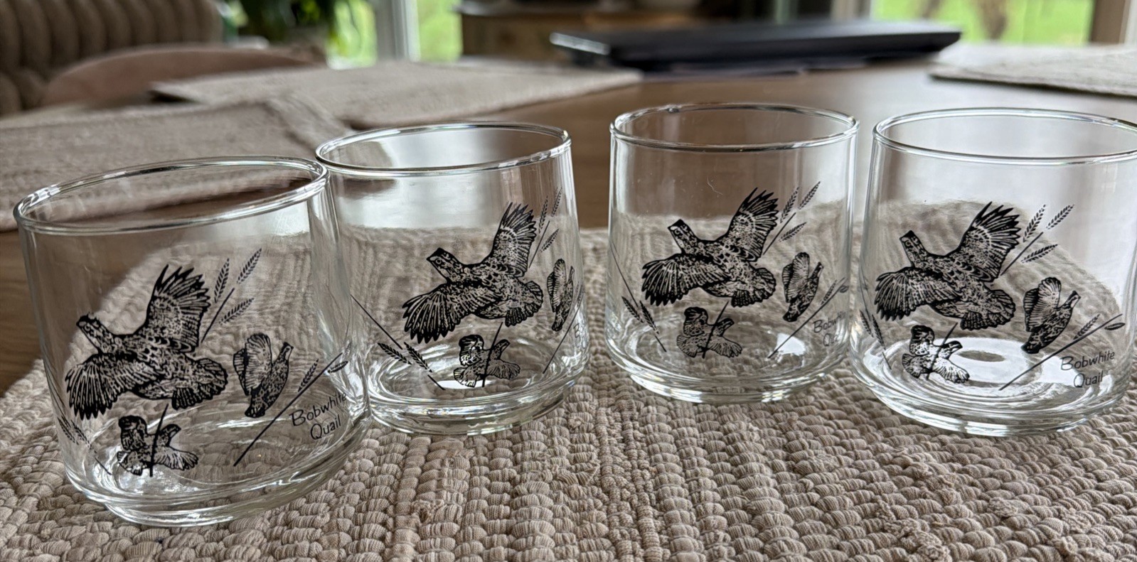 Bobwhite Quail Gold Rim Barware Vintage set of 4 (four) 3”x3” Bobwhite Quail Gold Rim Barware Vintage set of 4 (four) 3”x3”