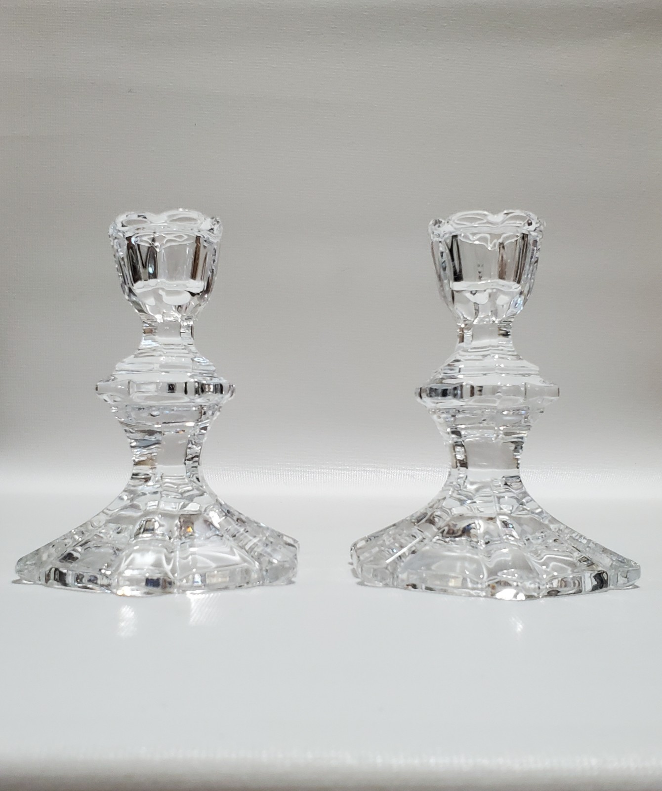 Clear Crystal Short Taper Candle Holders Pair, 5\ Clear Crystal Short Taper Candle Holders Pair, 5\