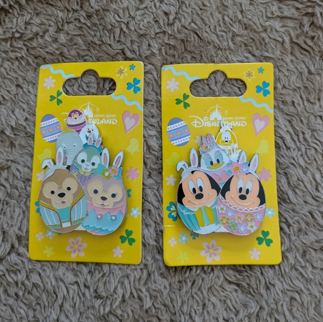 Hong Kong Disney pin X 2 Easter Egg pins Mickey Duffy Gelatoni HKDL moving pins